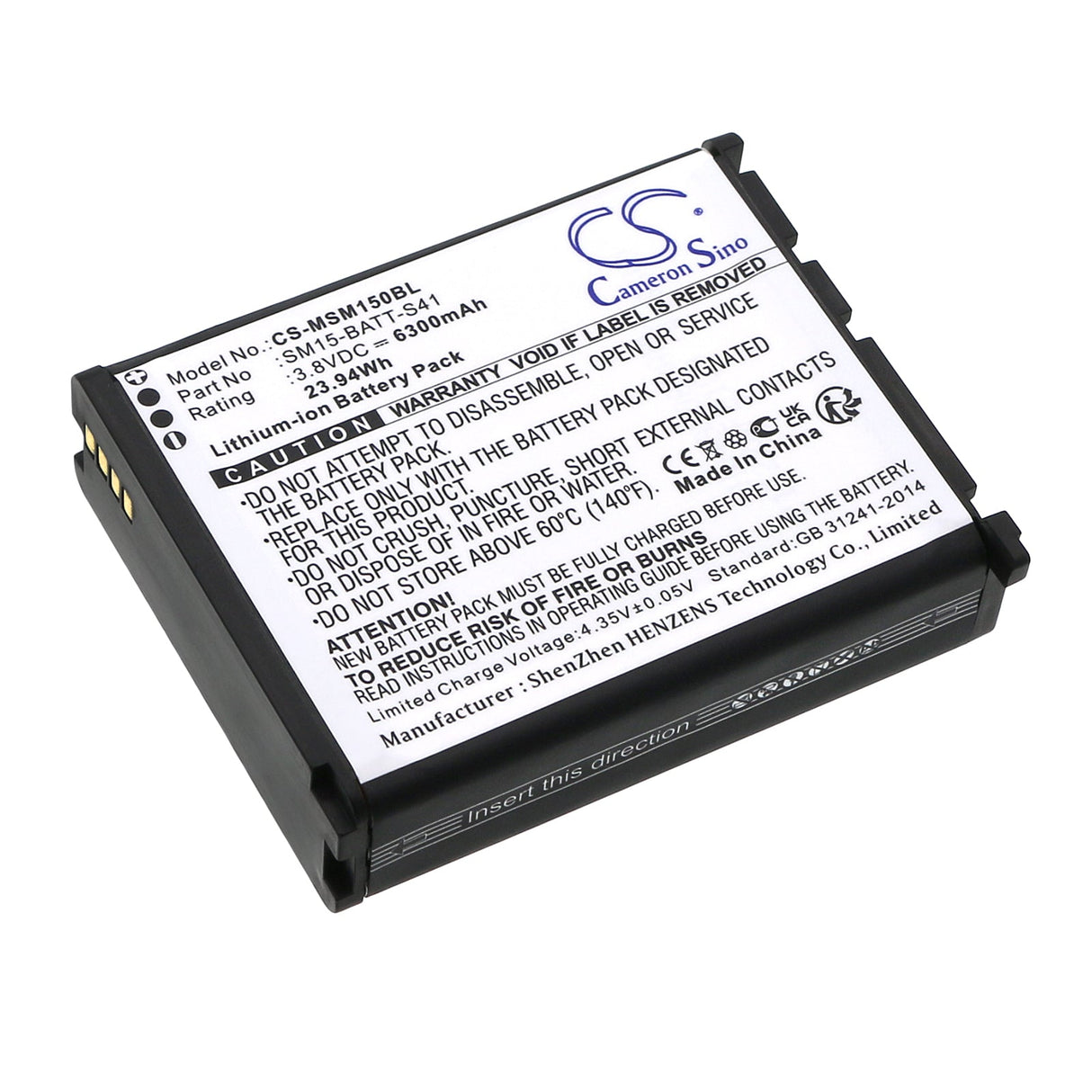 3.8v, Li-ion, 6300mah, Barcode scanner battery Fits M3 mobile Sm15, Sm15n, 23.94wh Barcode Scanner Cameron Sino Technology Limited