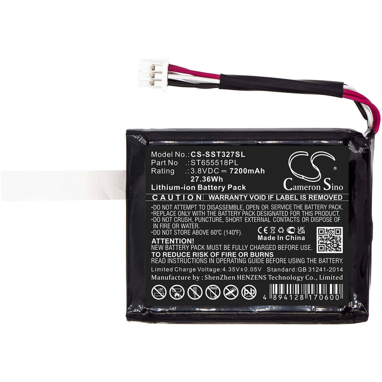 3.8V, Li-ion, 7200mAh, Equipment battery fits Senter, St655518pl, ST103, St327, 27.36Wh Equipment, Survey, Test Cameron Sino Technology Limited