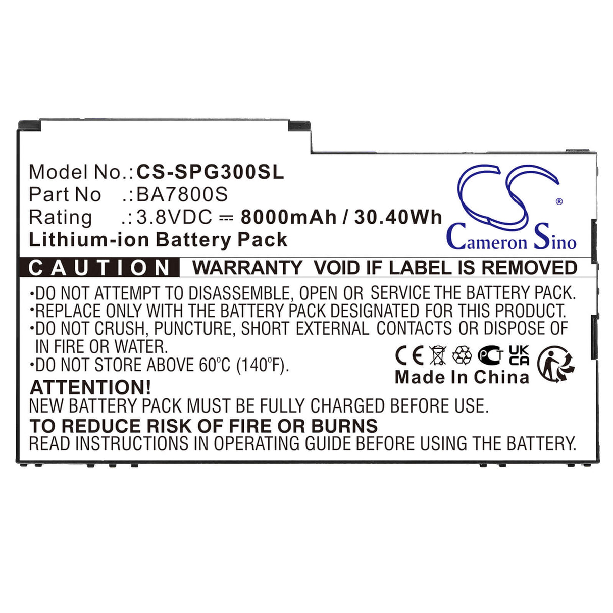 3.8v, Li-ion, 8000mah, Battery Fits Sonim Rs60, 30.40wh Equipment, Survey, Test Cameron Sino Technology Limited (Suspended)