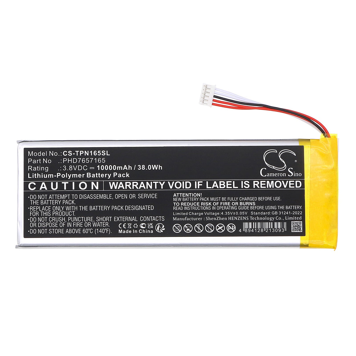 3,8V, Li-Polymer, 10000mAh, Batterie de scanner de diagnostic adaptée à Topdon, Outil de diagnostic Ultradiag, 38,0Wh Scanner de diagnostic Cameron Sino Technology Limited