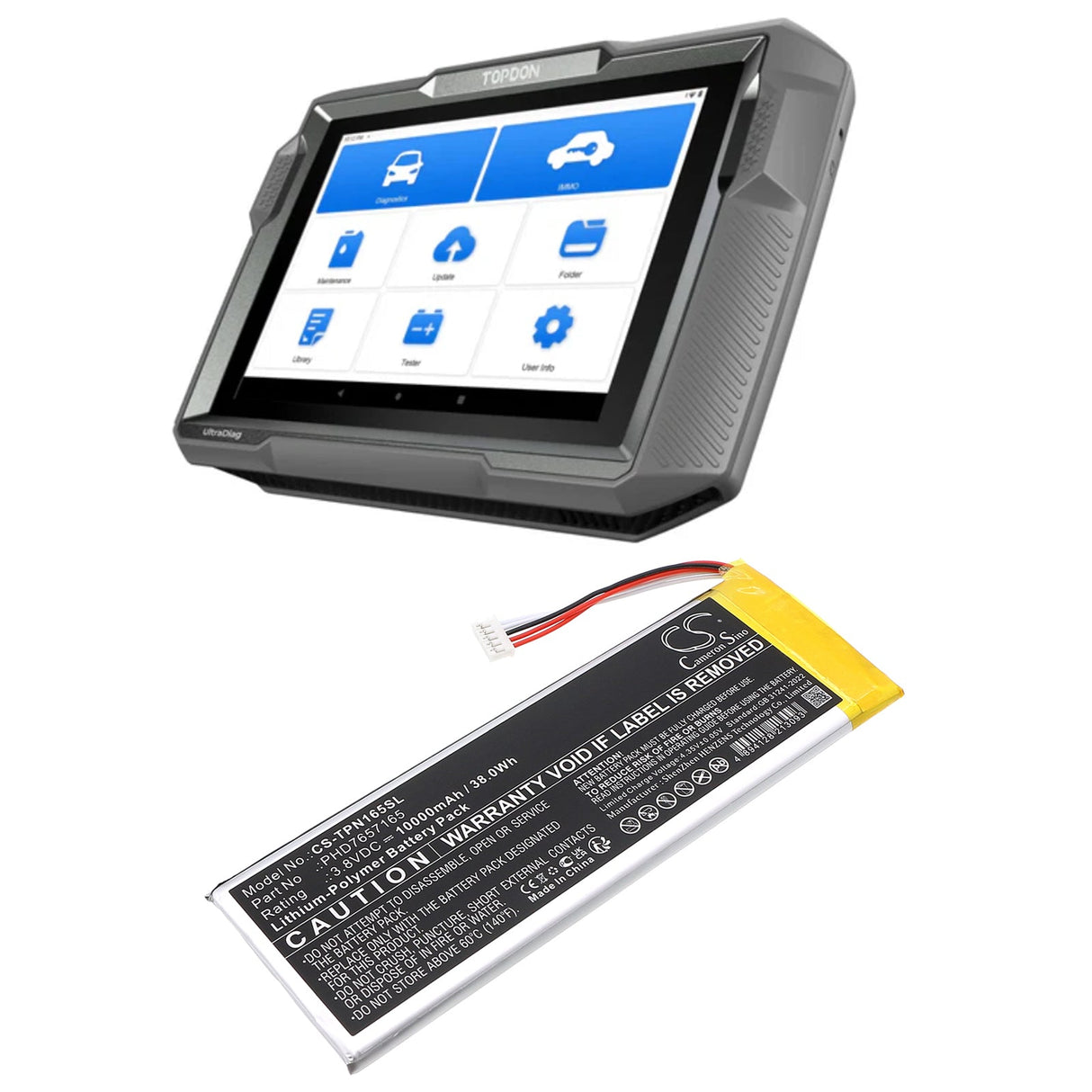 3,8V, Li-Polymer, 10000mAh, Batterie de scanner de diagnostic adaptée à Topdon, Outil de diagnostic Ultradiag, 38,0Wh Scanner de diagnostic Cameron Sino Technology Limited