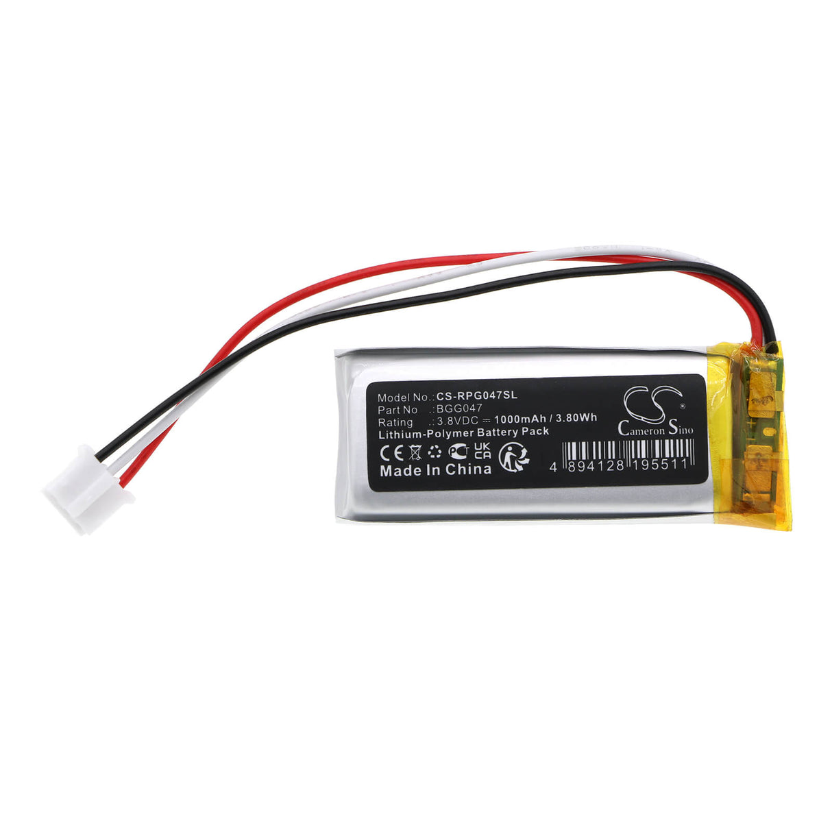 3,8 V, Li-Polymer, 1000 mAh, batterie de télécommande compatible avec Roku, Voice Remote Pro, 3,8 Wh Télécommande Cameron Sino Technology Limited