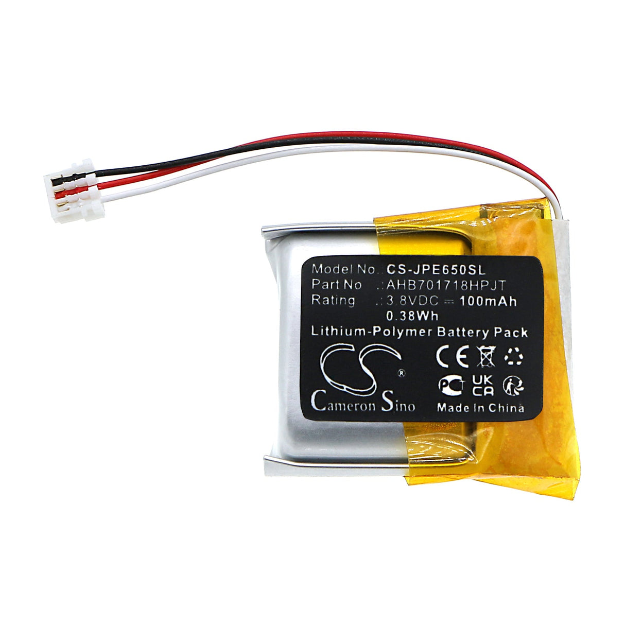 3.8V, Li-Polymer, 100mAh, Headset Battery Fits Jabra, Engage 65 Convertible, Engage 75 Convertible, 0.38Wh Wireless Headset Cameron Sino Technology Limited