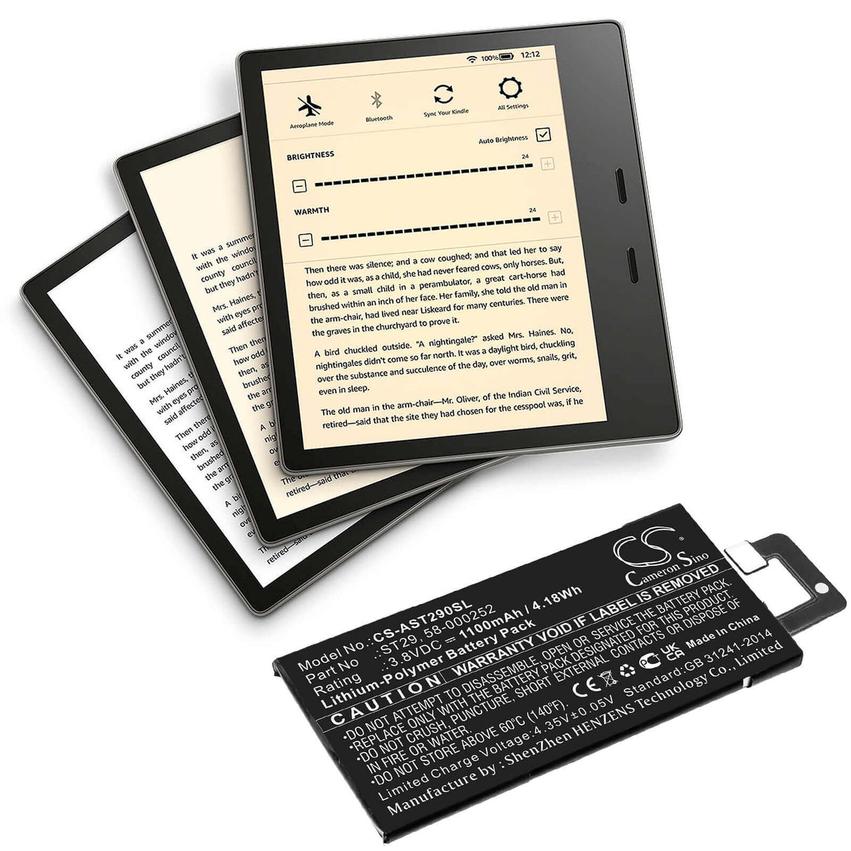 3.8V, Li-Polymer, 1100mAh, E-book, E-reader battery fits Amazon, 58-000252, Kindle Oasis 3, 4.18Wh E-book, E-reader Cameron Sino Technology Limited