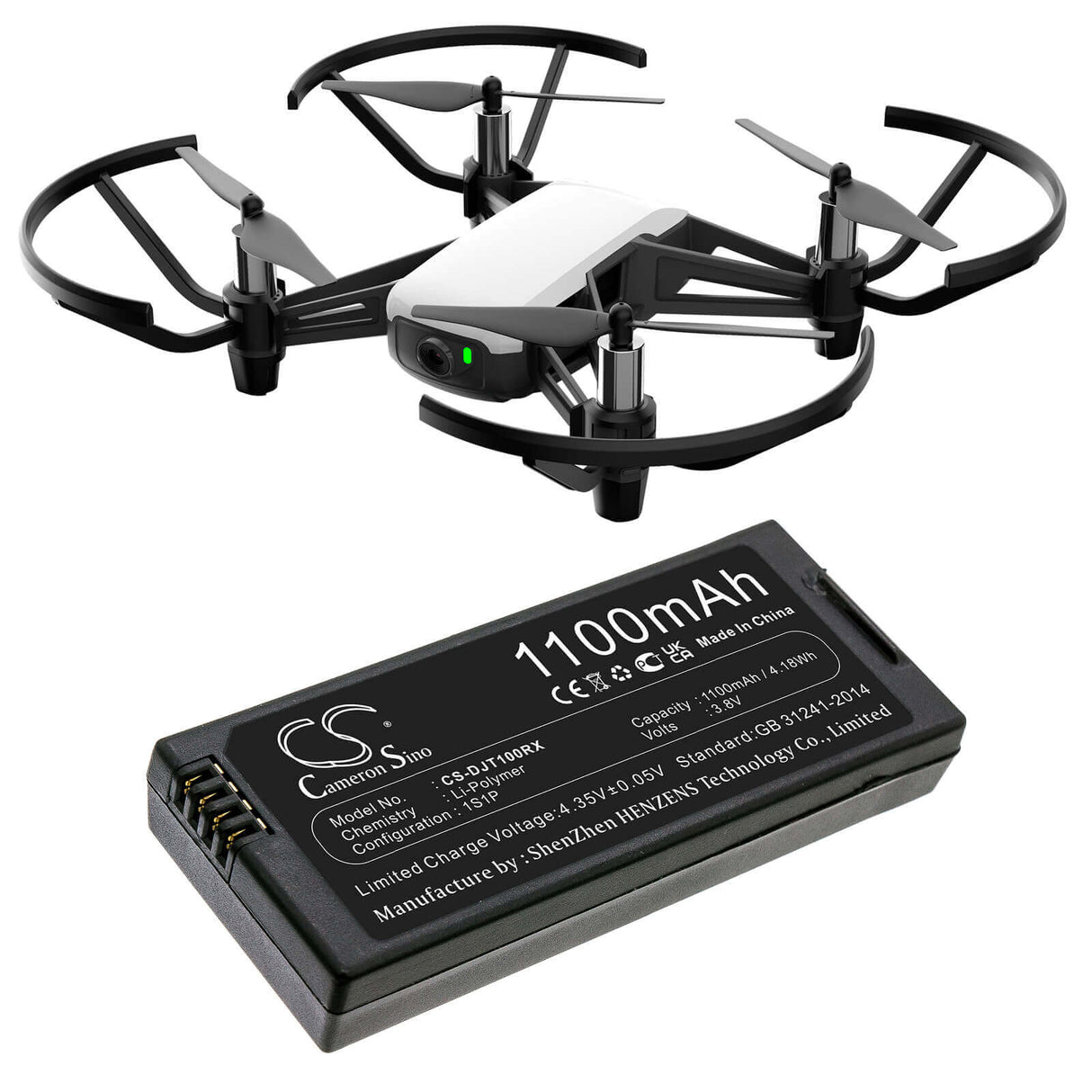 3.8V, Li-Polymer, 1100mAh, Drones battery fits Dji, T01, Tello, 4.18Wh Drones Cameron Sino Technology Limited