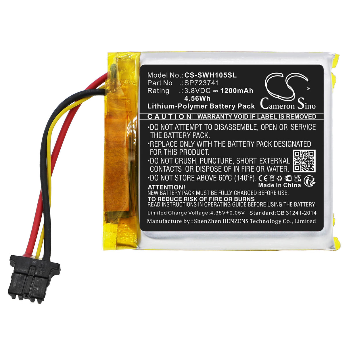 3.8V, Li-Polymer, 1200mAh, Headset battery fits Sony, Sp723741, Wf-1000xm5, Wh-1000xm5, 4.56Wh Wireless Headset Cameron Sino Technology Limited