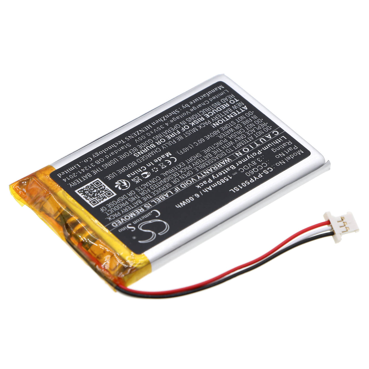 3,8V, Li-Polymère, 1580mAh, batterie de terminal de paiement compatible avec Poynt, Ccq60, 5, M2w3140a, 6,00Wh Terminal de paiement Cameron Sino Technology Limited