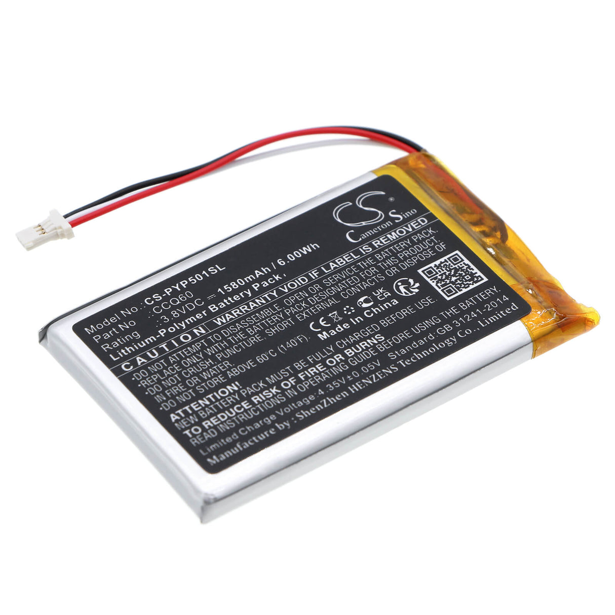 3,8V, Li-Polymère, 1580mAh, batterie de terminal de paiement compatible avec Poynt, Ccq60, 5, M2w3140a, 6,00Wh Terminal de paiement Cameron Sino Technology Limited
