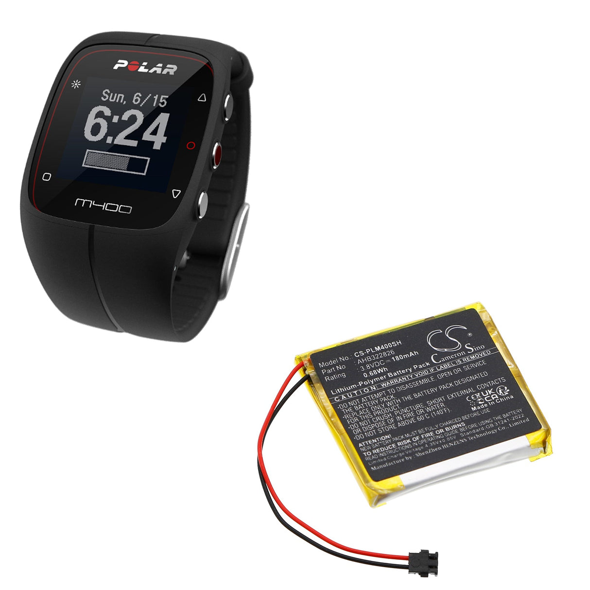 3.8V, Li-Polymer, 180mAh, Smartwatch battery fits Polar, Gps Sport Watch M400, Gps Sport Watch M430, 0.68Wh Smartwatch Cameron Sino Technology Limited