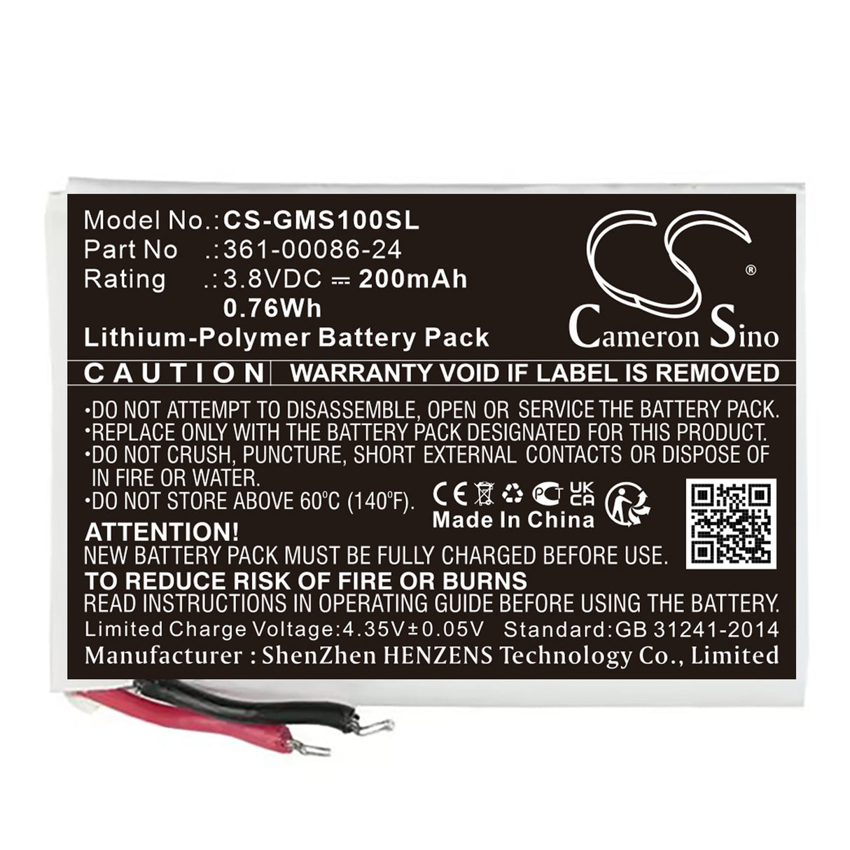 3.8V, Li-Polymer, 200mAh, Smartwatch Battery fits Garmin, Instinct Solar Gps, 0.76Wh Smartwatch Cameron Sino Technology Limited