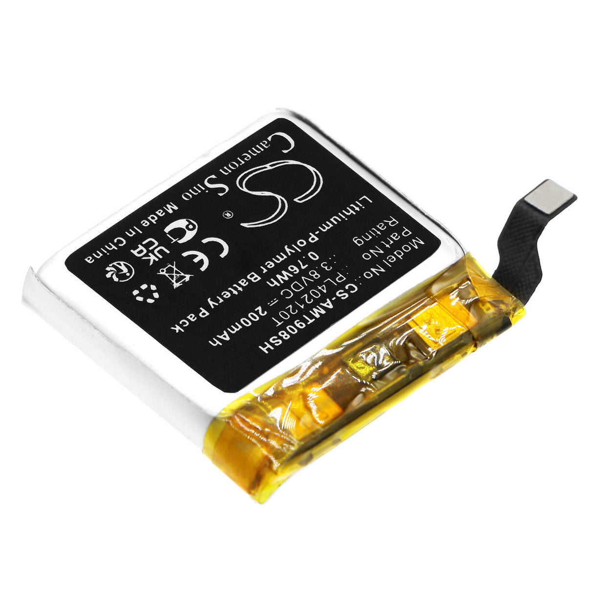 3.8V, Li-Polymer, 200mAh, Smartwatch battery fits Amazfit, Pl402120t, A1908, Ares, 0.76Wh Smartwatch Cameron Sino Technology Limited