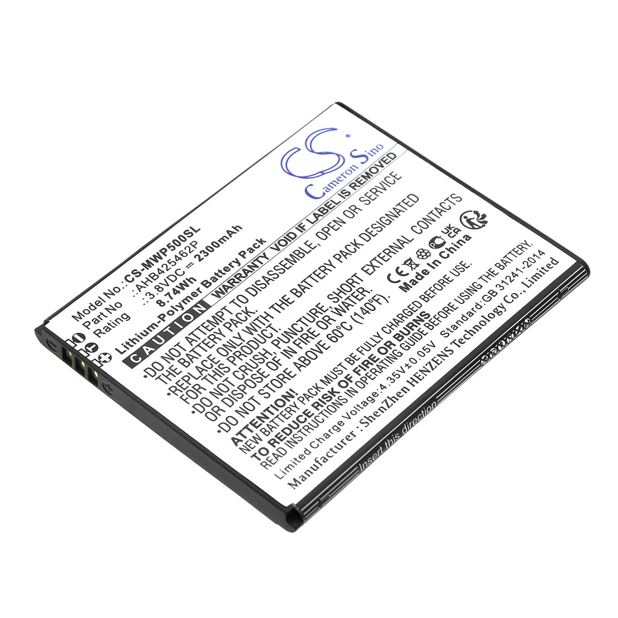 3.8V, Li-Polymer, 2300mAh, SmartPhone battery fits Maxwest, Ahb425462p, Nitro 5p, 8.74Wh Mobile, SmartPhone Cameron Sino Technology Limited (Smartphone)