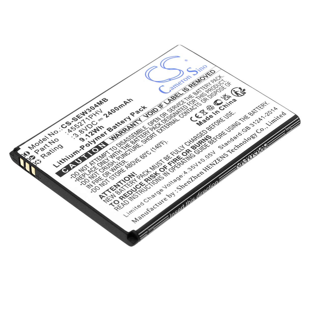 3.8v, Li-polymère, 2400mah, Batterie pour Babyphone compatible avec Samsung, Moniteur pour bébé Bright View, Brightview, 9.12wh BabyPhone Cameron Sino Technology Limited