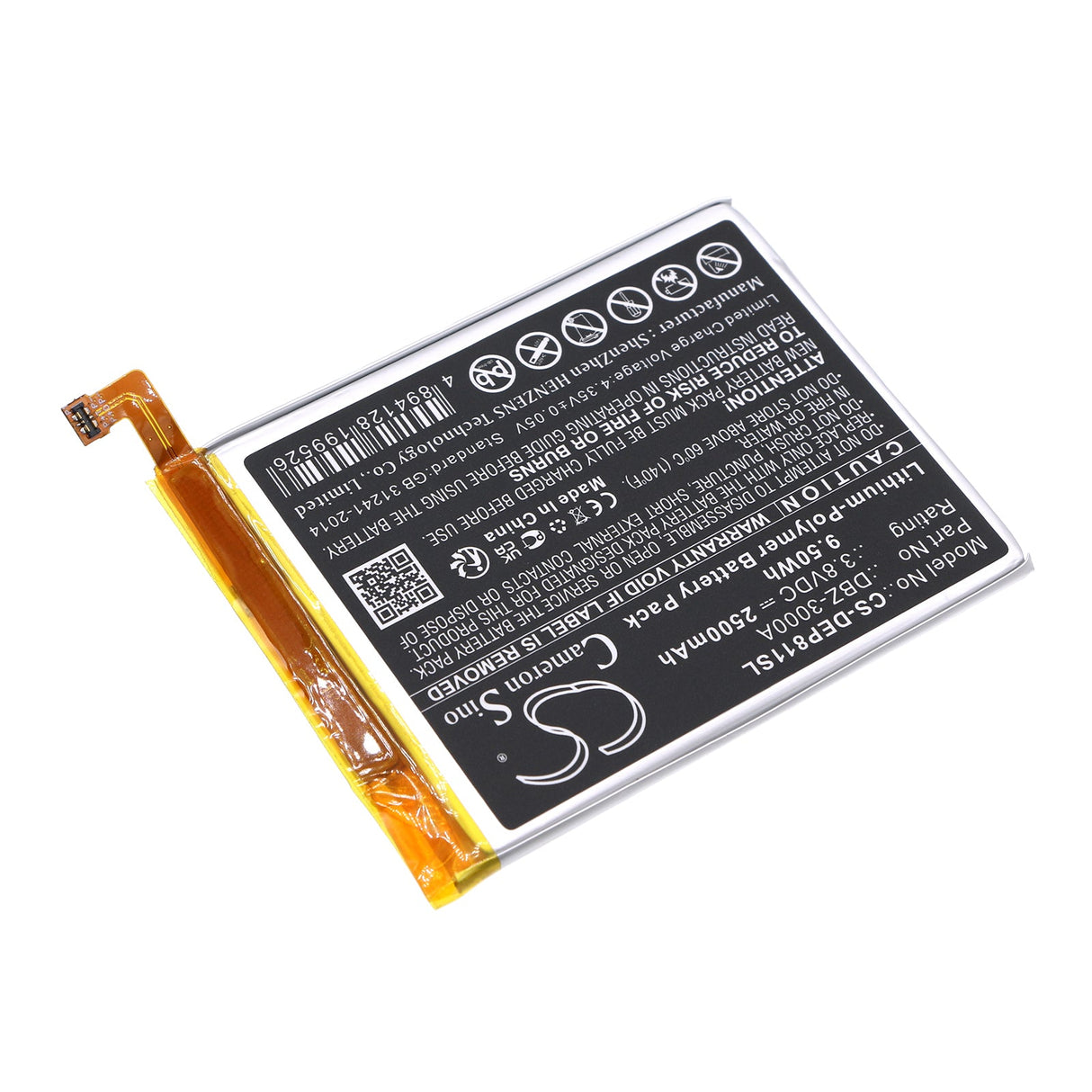 3,8V, Li-Polymère, 2500mAh, Batterie de smartphone compatible avec Doro, Dbz-3000a, 8100, 8100 Plus, 9,5Wh Mobile, Smartphone Cameron Sino Technology Limited (Smartphone)