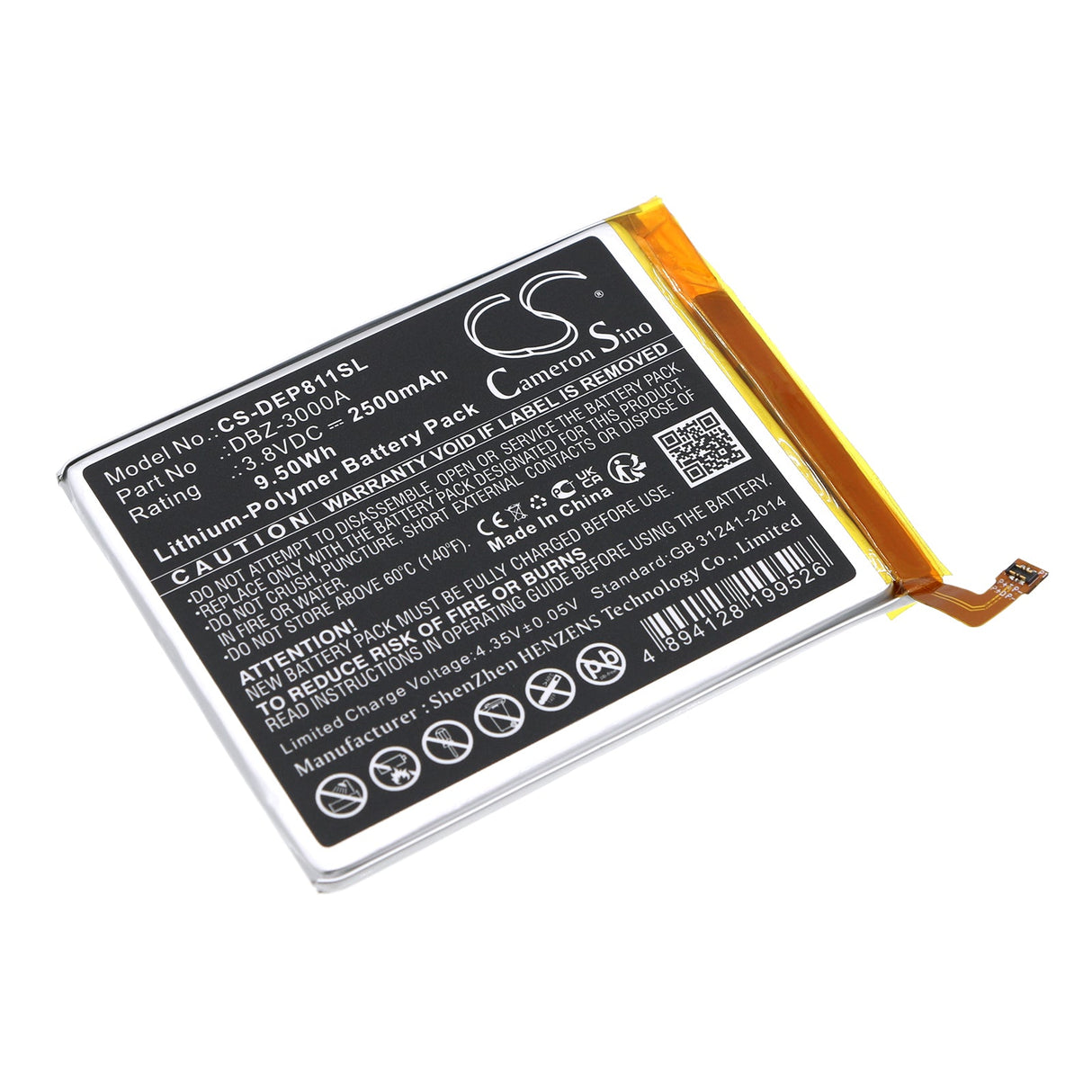 3,8V, Li-Polymère, 2500mAh, Batterie de smartphone compatible avec Doro, Dbz-3000a, 8100, 8100 Plus, 9,5Wh Mobile, Smartphone Cameron Sino Technology Limited (Smartphone)