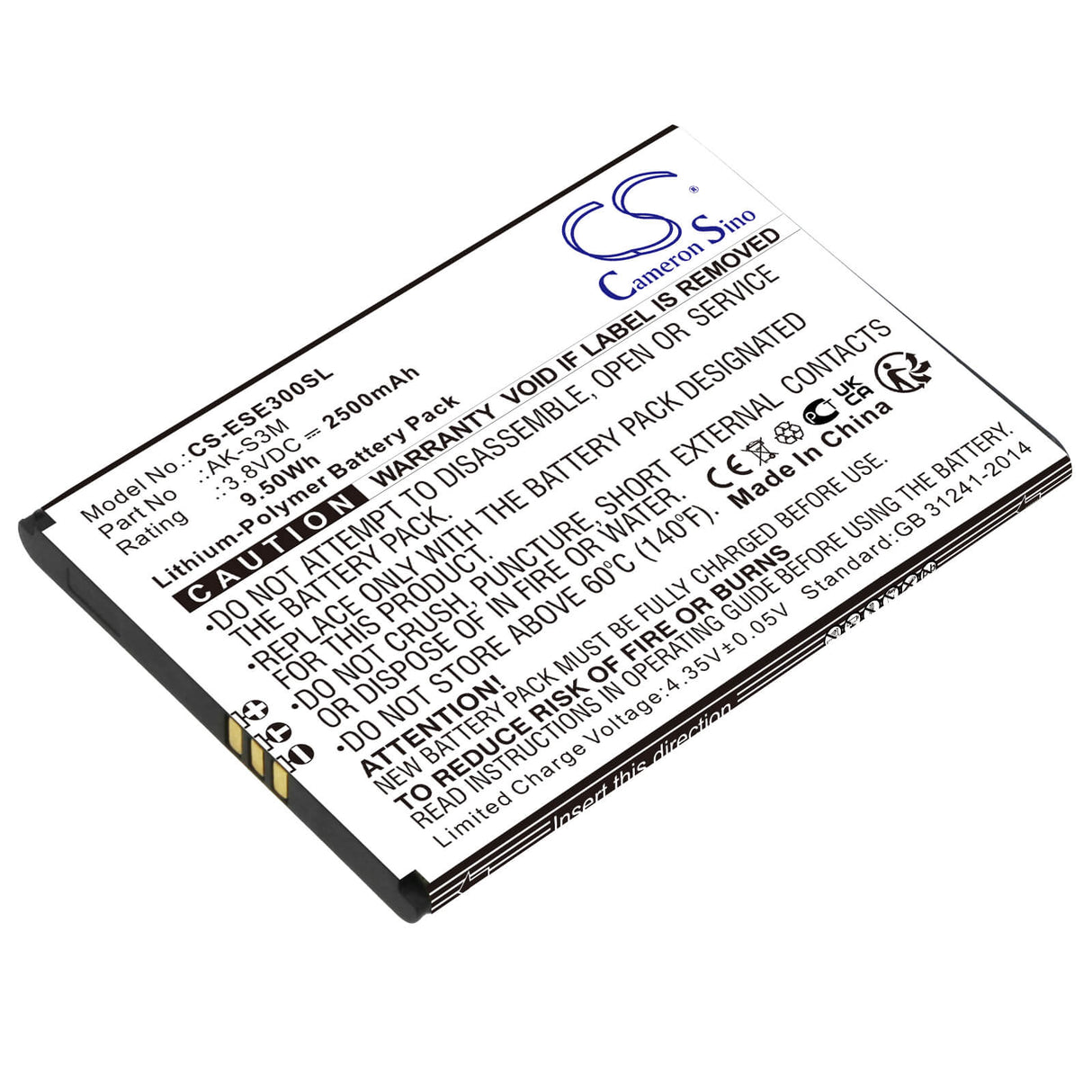 3,8V, Li-Polymère, 2500mAh, batterie de smartphone compatible avec Emporia, Ak-s3m, Se, Supereasy, 9,5Wh Mobile, Smartphone Cameron Sino Technology Limited (Smartphone)