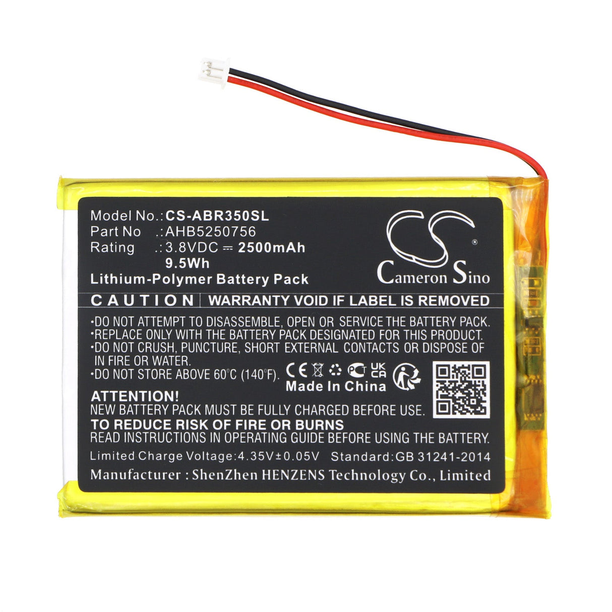 3,8V, Li-Polymer, 2500mAh, Batterie de console de jeu compatible avec Anbernic, Ahb5250756, Rg 350m, Rg 350m Retro, 9,5Wh Console de jeu Cameron Sino Technology Limited
