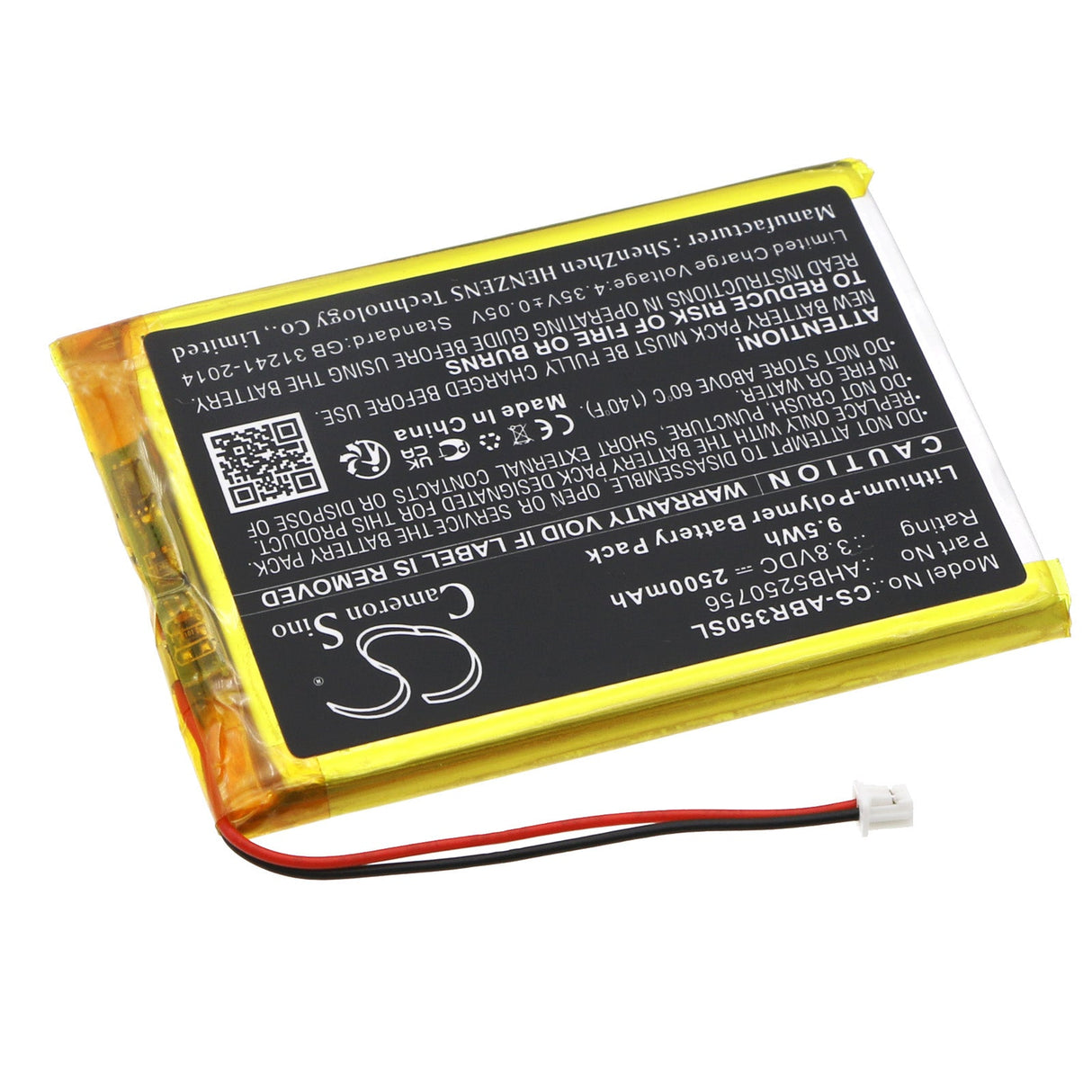 3,8V, Li-Polymer, 2500mAh, Batterie de console de jeu compatible avec Anbernic, Ahb5250756, Rg 350m, Rg 350m Retro, 9,5Wh Console de jeu Cameron Sino Technology Limited