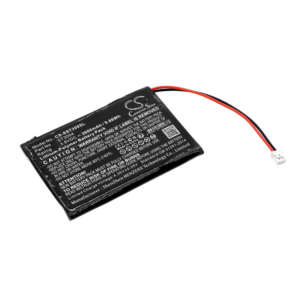 3.8V, Li-Polymère, 2600mAh, Batterie de miroir cosmétique s'adapte à Simplehuman, St3004, 10x Grossissement, Miroir de maquillage à capteur 5", 9.88Wh Miroir cosmétique Cameron Sino Technology Limited