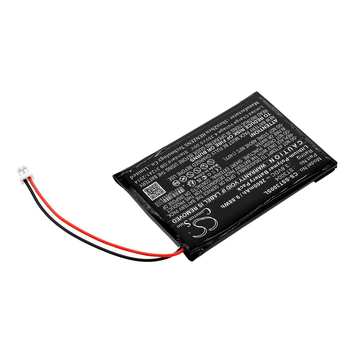 3.8V, Li-Polymère, 2600mAh, Batterie de miroir cosmétique s'adapte à Simplehuman, St3004, 10x Grossissement, Miroir de maquillage à capteur 5", 9.88Wh Miroir cosmétique Cameron Sino Technology Limited