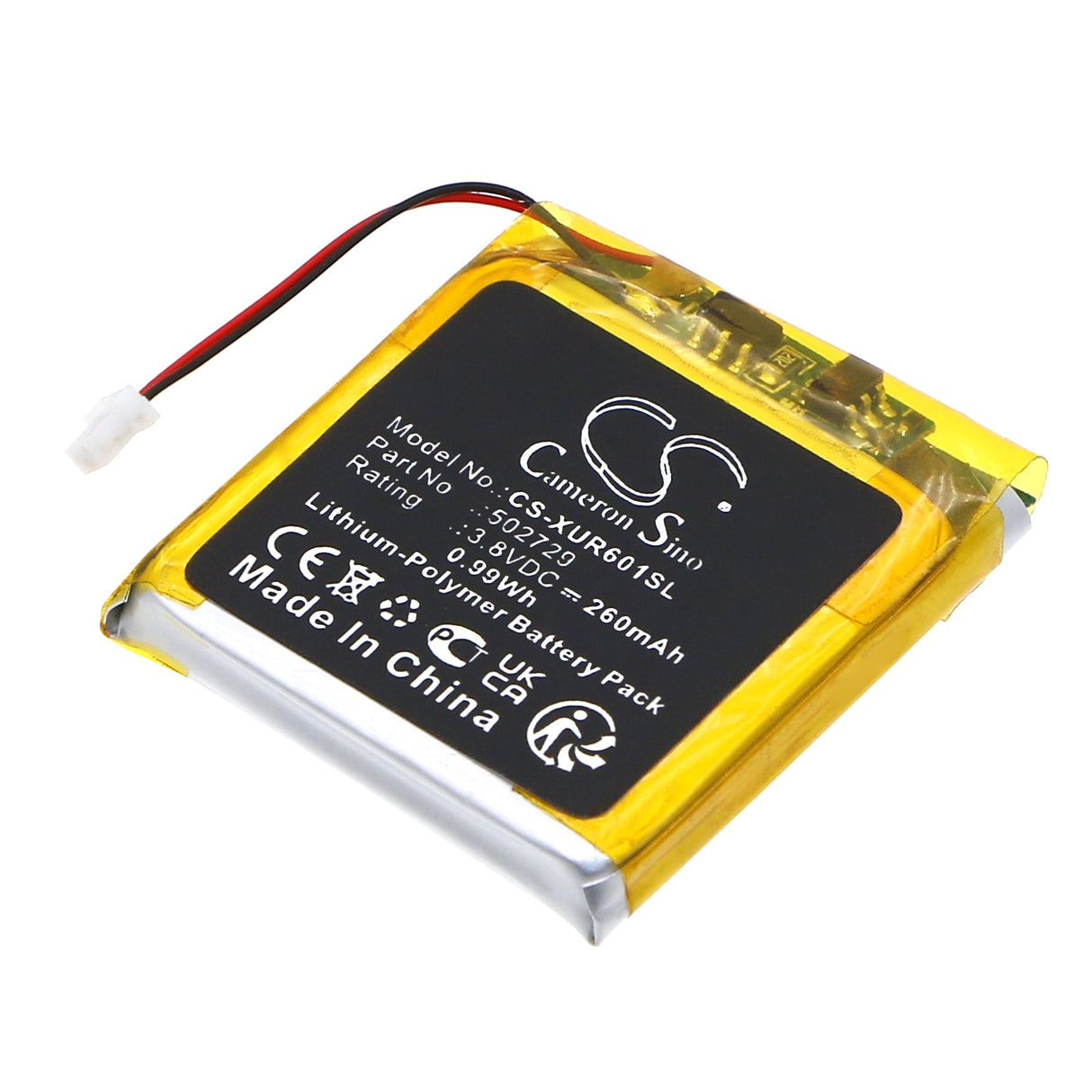 3,8V, Li-Polymère, 260mAh, Batterie pour émetteurs et récepteur compatible avec Xvive, U6 Microphone sans fil Transmi, 0,99Wh Émetteurs et récepteur Cameron Sino Technology Limited