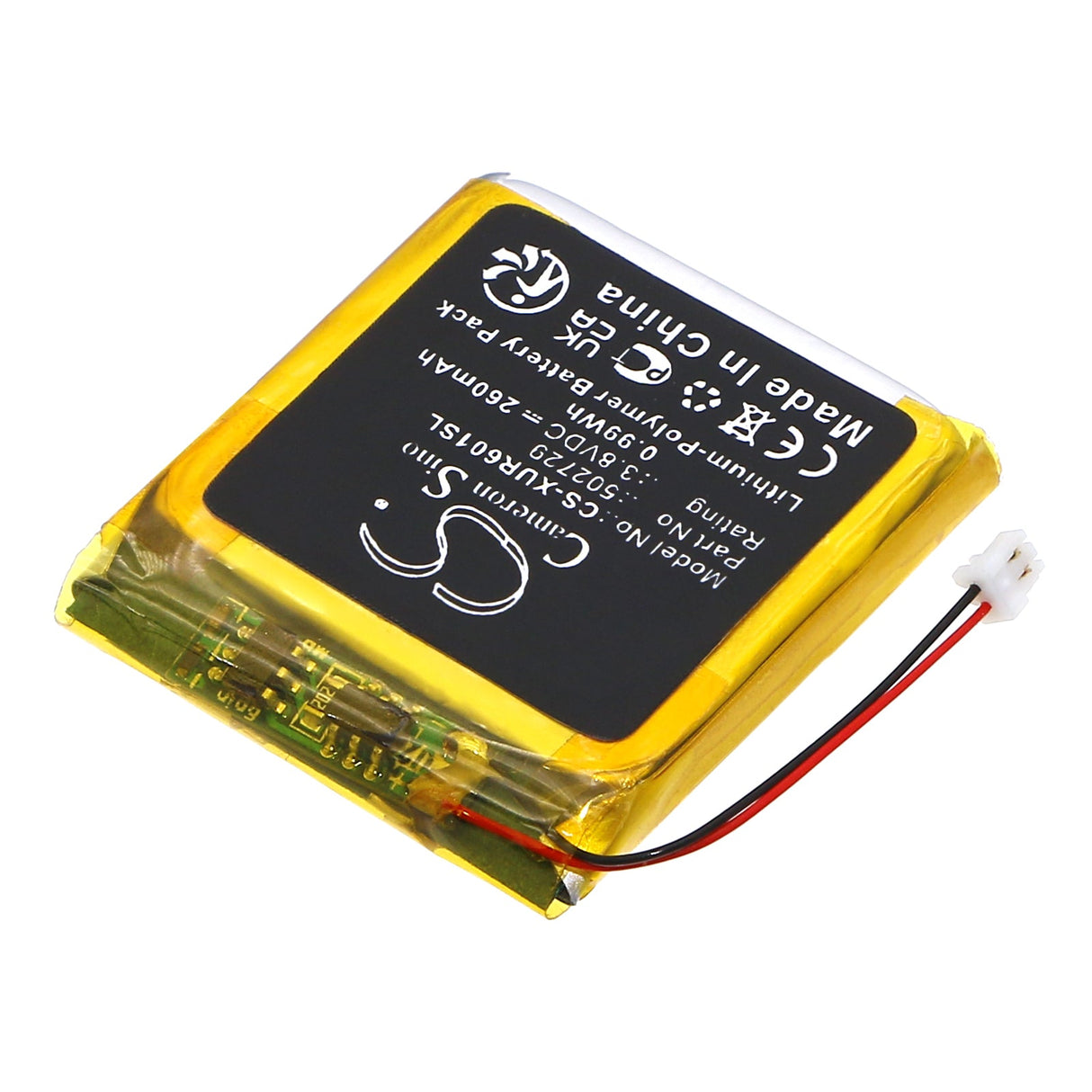 3,8V, Li-Polymère, 260mAh, Batterie pour émetteurs et récepteur compatible avec Xvive, U6 Microphone sans fil Transmi, 0,99Wh Émetteurs et récepteur Cameron Sino Technology Limited