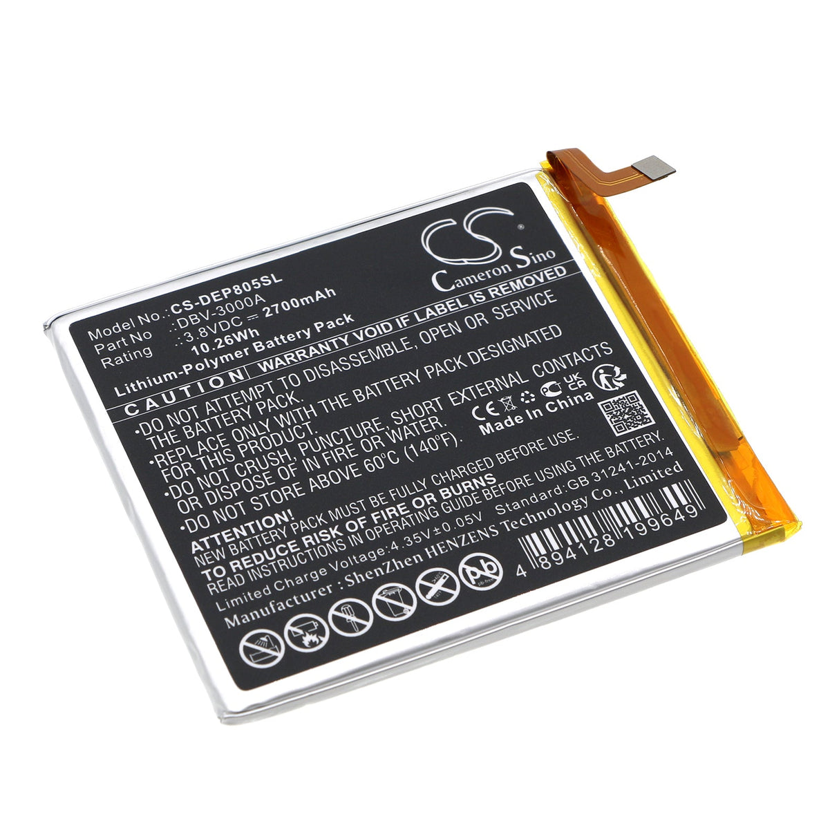 3.8V, Li-Polymer, 2700mAh, batterie de smartphone compatible avec Doro, Dbv-3000a, 8050, Dbs-0230, 10.26Wh Mobile, Smartphone Cameron Sino Technology Limited (Smartphone)