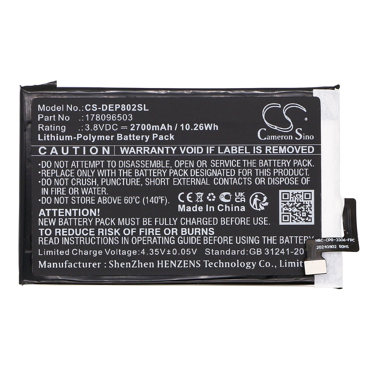 3.8V, Li-Polymer, 2700mAh, batterie de smartphone compatible avec Doro, 178096503, 8020x, 8020x Lte, 10.26Wh Mobile, Smartphone Cameron Sino Technology Limited (Smartphone)
