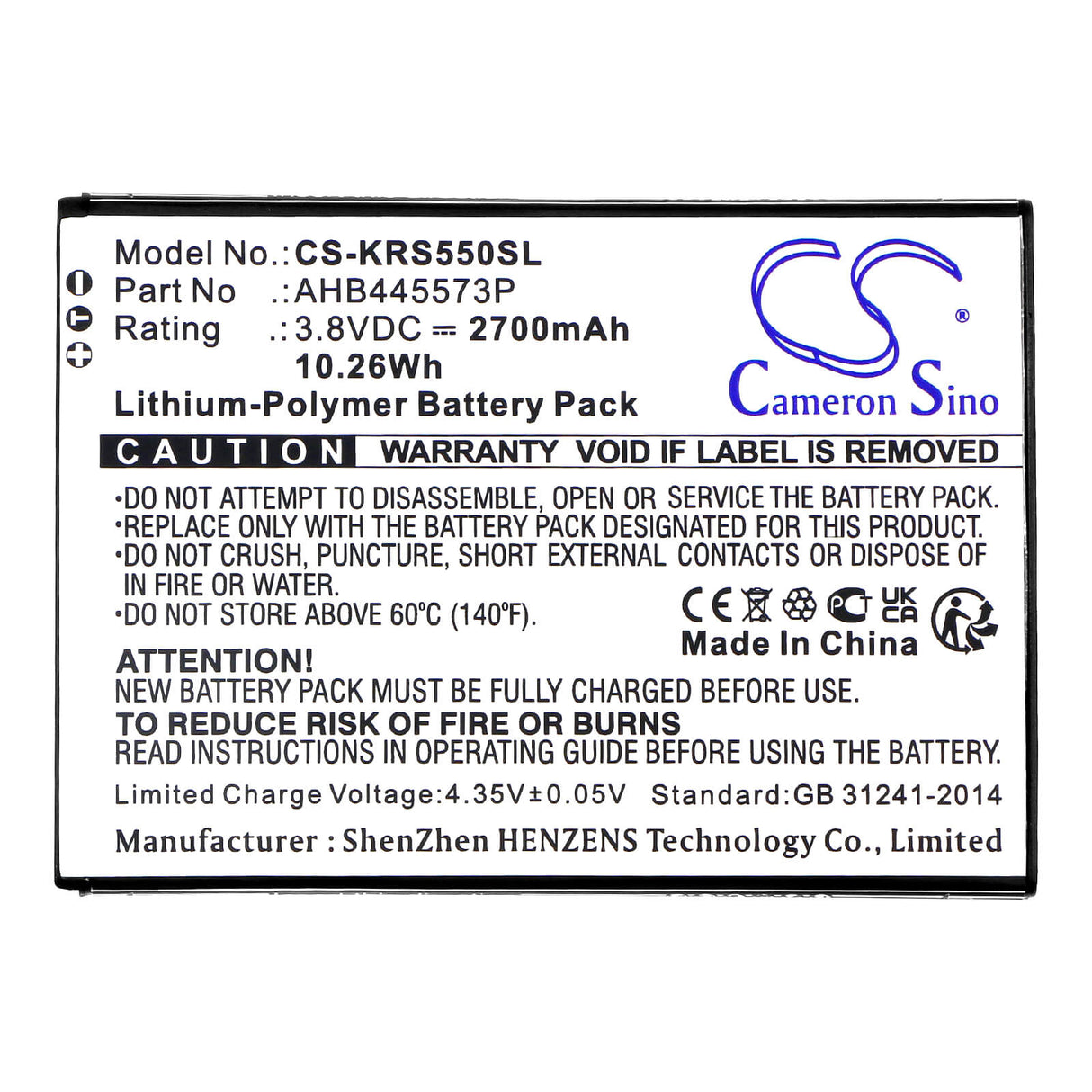 3.8V, Li-Polymer, 2700mAh, SmartPhone battery fits Konrow, Ahb445573p, Easy K55, Sweet 55, 10.26Wh Mobile, SmartPhone Cameron Sino Technology Limited (Smartphone)