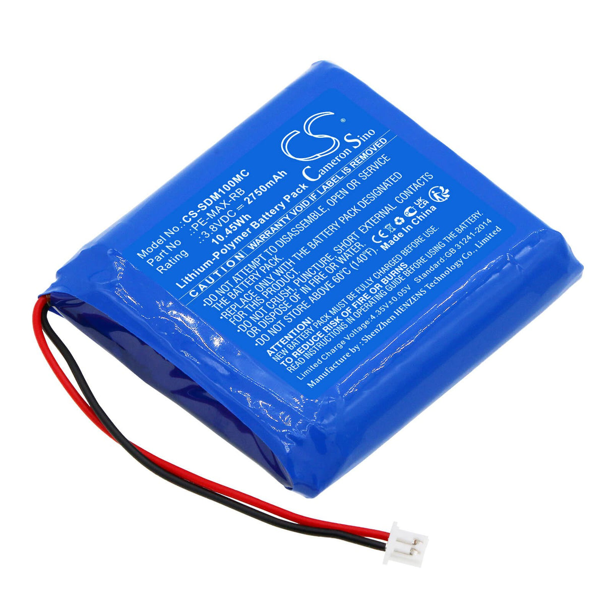 3.8v, Li-polymère, 2750mah, Batterie pour Patroleyes, Pe-edge, Pe-max, 10.45wh Caméra corporelle Cameron Sino Technology Limited
