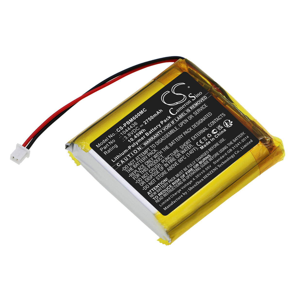3.8V, Li-Polymer, 2750mAh, Body Camera battery fits Pyle, 1044436, Ppbcm6, 10.45Wh Body Camera Cameron Sino Technology Limited