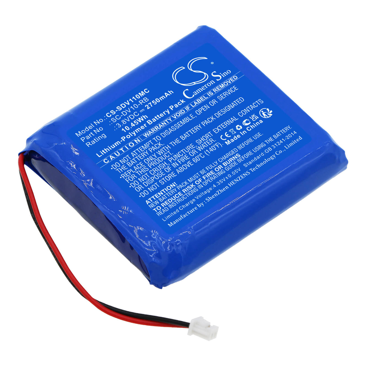3,8v, Li-polymère, 2750mah, Batterie de caméra corporelle compatible avec Pyle, Prtppbcm22bat, 10,45wh Caméra corporelle Cameron Sino Technology Limited