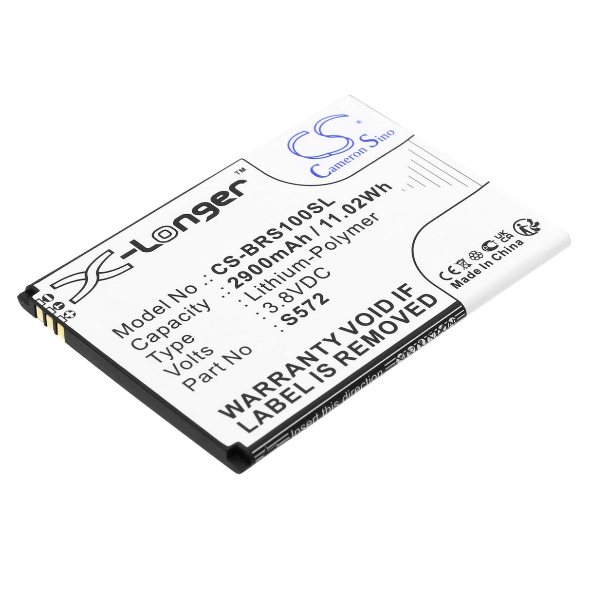 3.8V, Li-Polymer, 2900mAh, SmartPhone battery fits Brondi, S572, S572, Smartphone S, 11.02Wh Mobile, SmartPhone Cameron Sino Technology Limited (Smartphone)