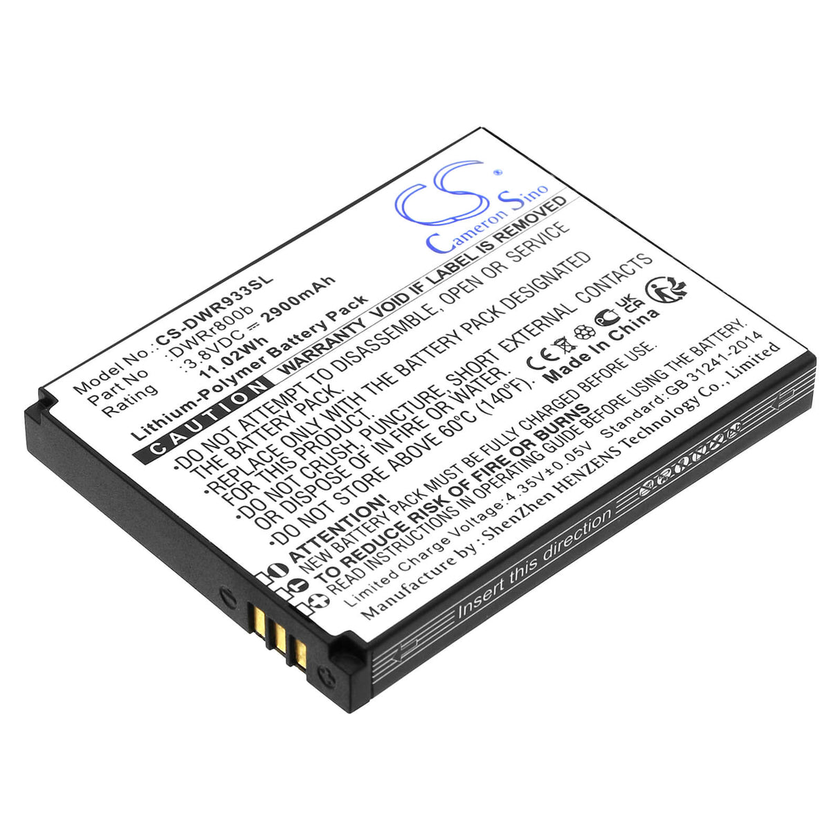 3.8V, Li-Polymer, 2900mAh, Hotspot battery fits D-link, 6bt-r800b-2901, Dwr-933 B1, 11.02Wh Hotspot Cameron Sino Technology Limited