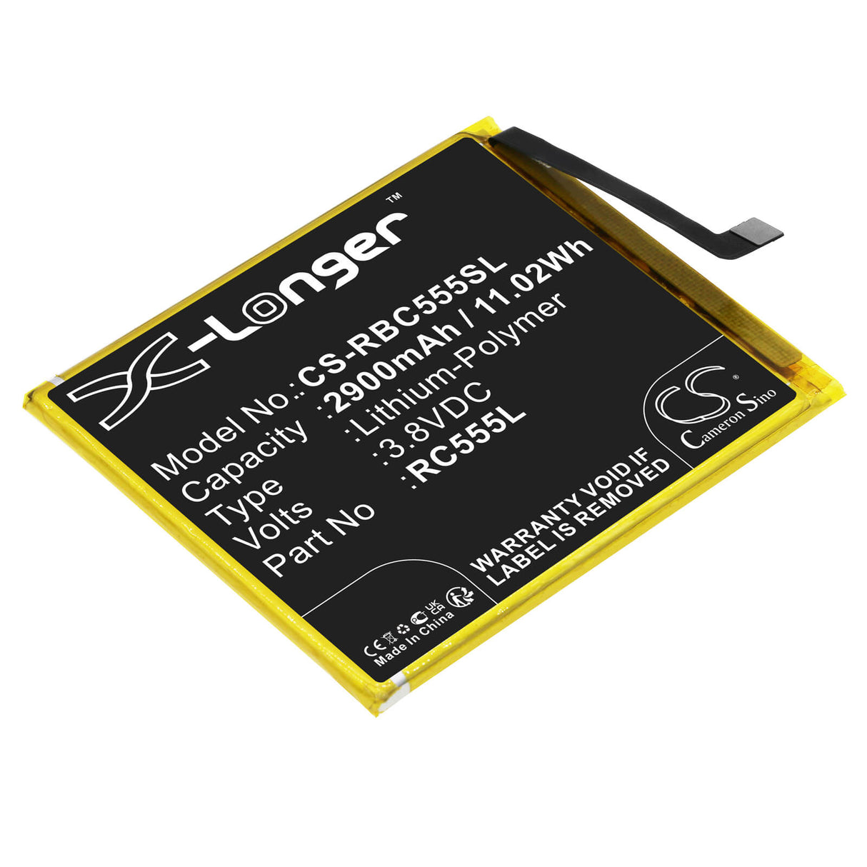 3,8V, Li-Polymer, 2900mAh, batterie de smartphone compatible avec Orbic, Rc555l, A1203, Orb555lbvzpp, 11,02Wh Mobile, Smartphone Cameron Sino Technology Limited (Smartphone)
