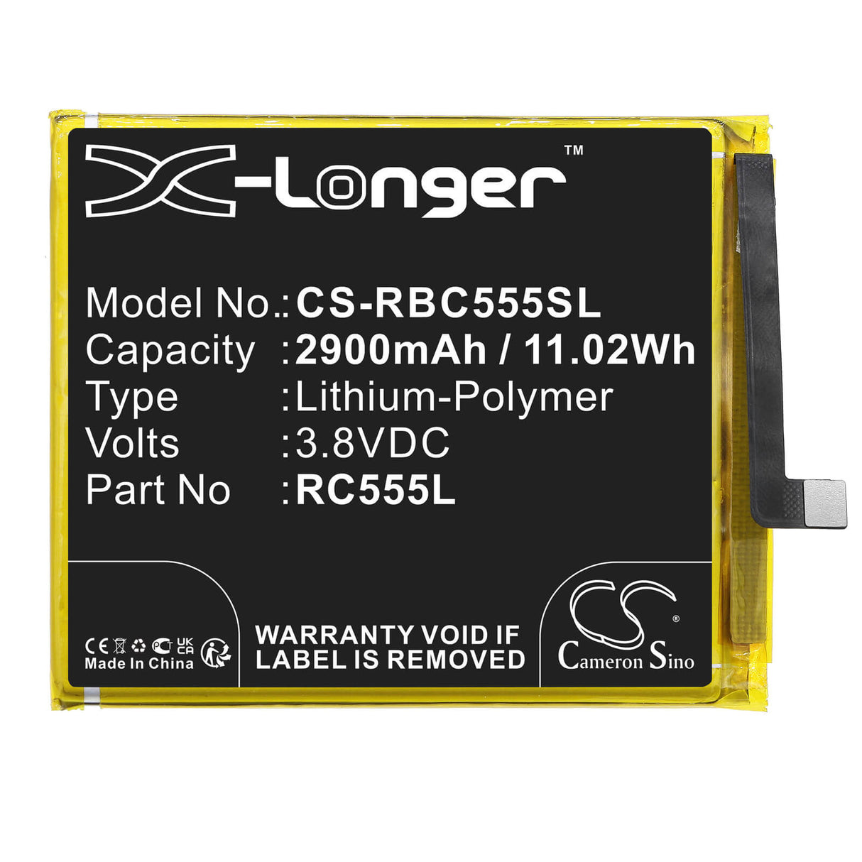 3,8V, Li-Polymer, 2900mAh, batterie de smartphone compatible avec Orbic, Rc555l, A1203, Orb555lbvzpp, 11,02Wh Mobile, Smartphone Cameron Sino Technology Limited (Smartphone)