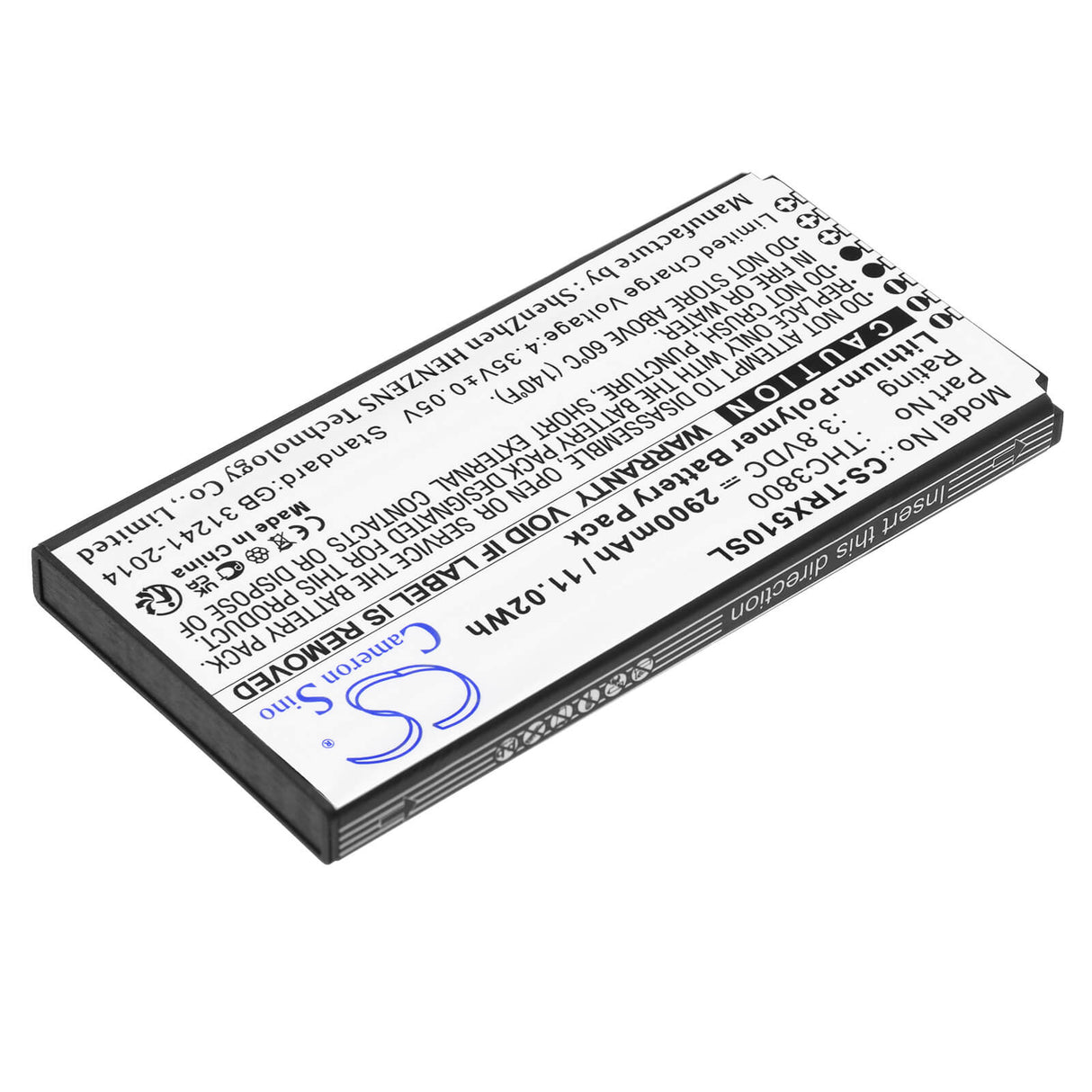 3,8V, Li-Polymer, 2900mAh, Batterie de téléphone satellite compatible avec Thuraya, Thc3800, X5-touch, 11,02Wh Téléphone satellite Cameron Sino Technology Limited