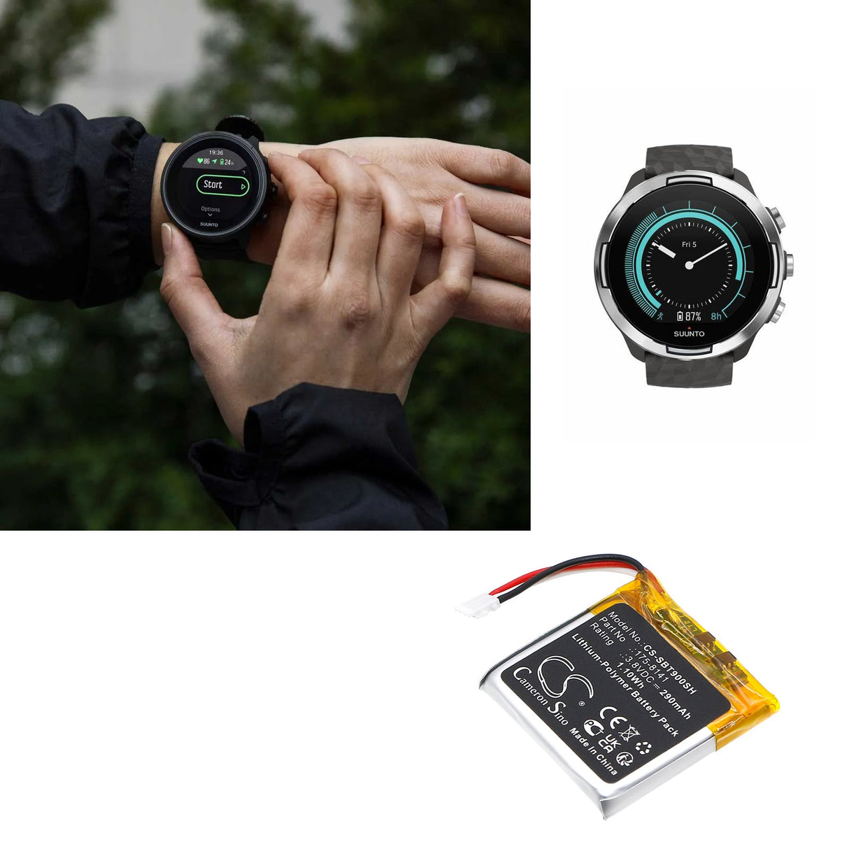 3.8v, Li-polymer, 290mah, Smartwatch Battery Fits 9, 1.10wh Smartwatch Cameron Sino Technology Limited