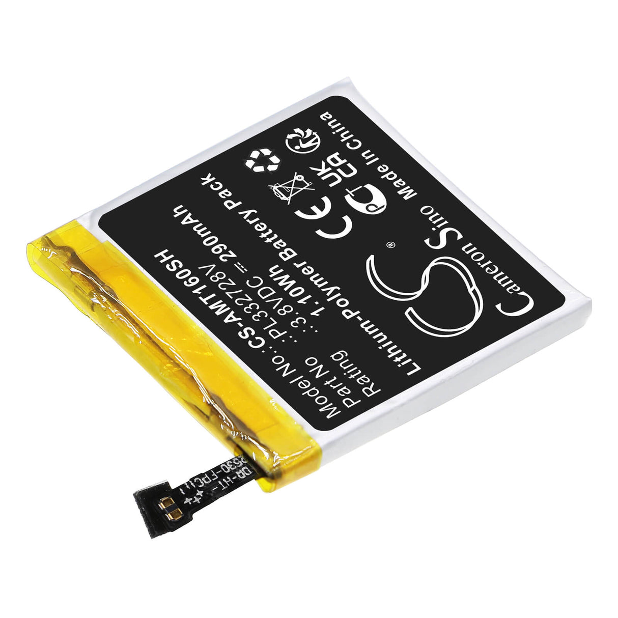 3.8V, Li-Polymer, 290mAh, Smartwatch battery fits Amazfit, Pl332728v, A1609, A1619, 1.10Wh Smartwatch Cameron Sino Technology Limited
