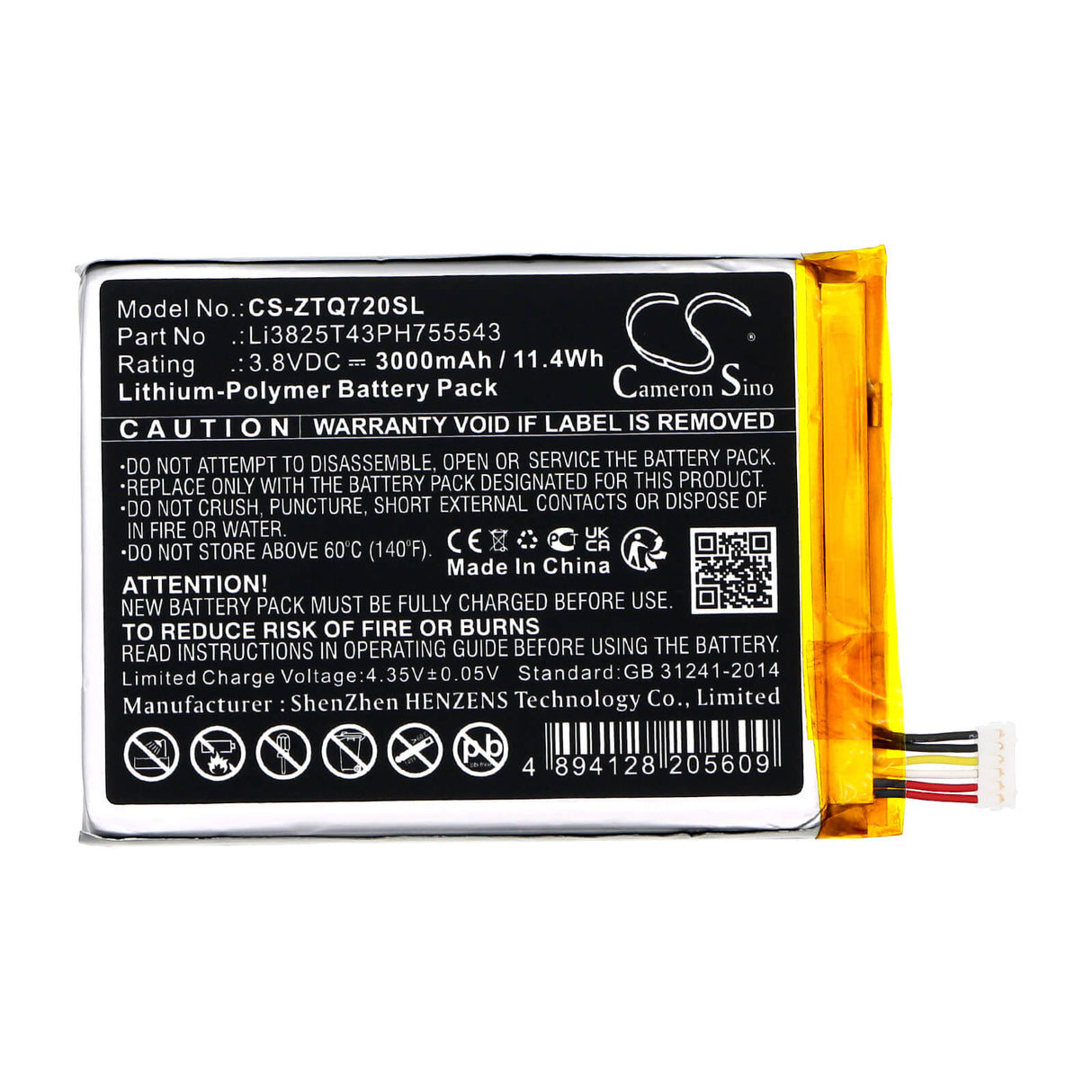 3.8v, Li-polymer, 3000mah, Alarm Battery Fits ZTE Home Security Digital Life Con, V72m, 11.4wh Alarm System Cameron Sino Technology Limited