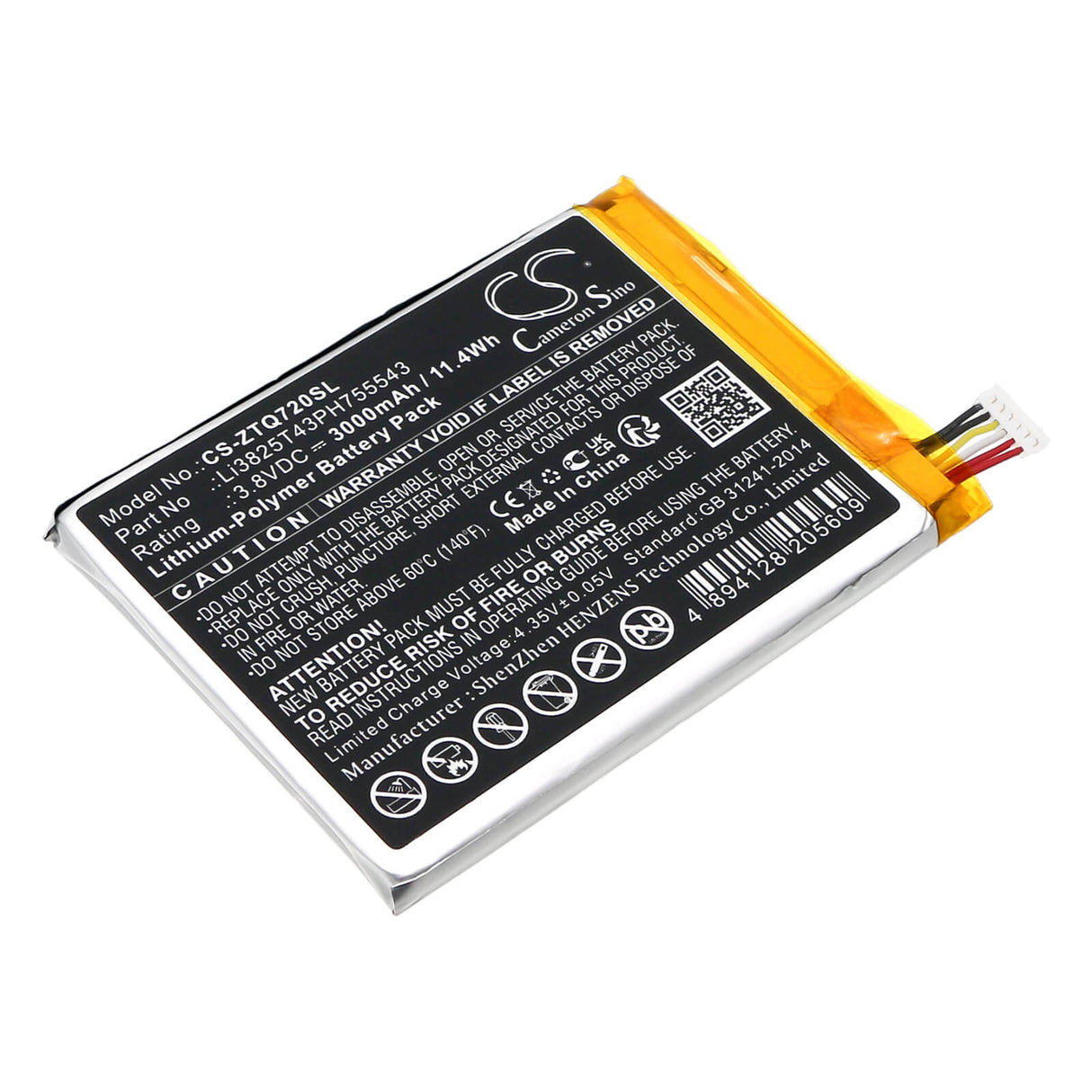 3.8v, Li-polymer, 3000mah, Alarm Battery Fits ZTE Home Security Digital Life Con, V72m, 11.4wh Alarm System Cameron Sino Technology Limited