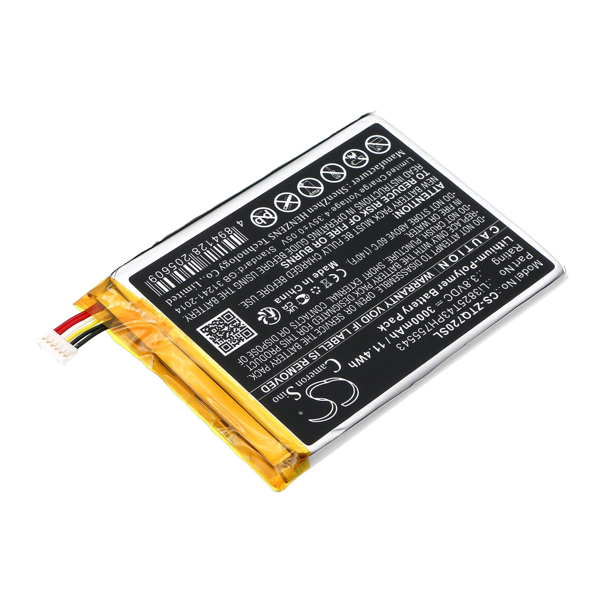 3.8v, Li-polymer, 3000mah, Alarm Battery Fits ZTE Home Security Digital Life Con, V72m, 11.4wh Alarm System Cameron Sino Technology Limited