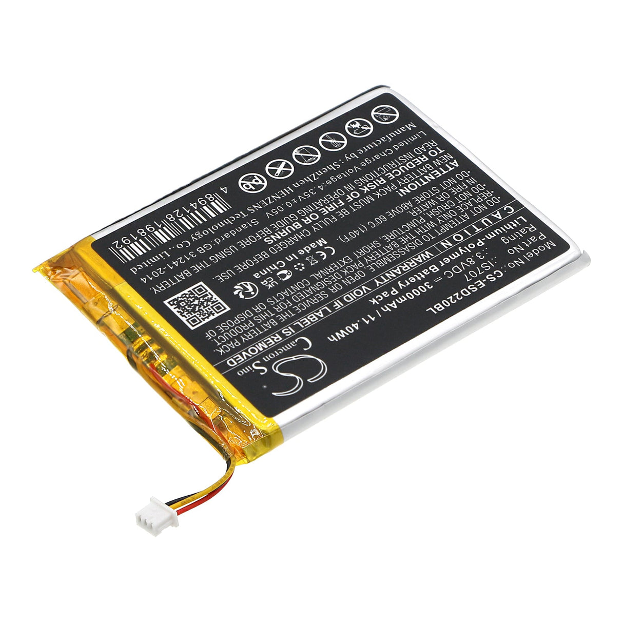 3.8V, Li-Polymer, 3000mAh, Payment Terminal battery fits Eservice, 1icp5/55/75, Smart D220, 11.4Wh Payment Terminal Cameron Sino Technology Limited