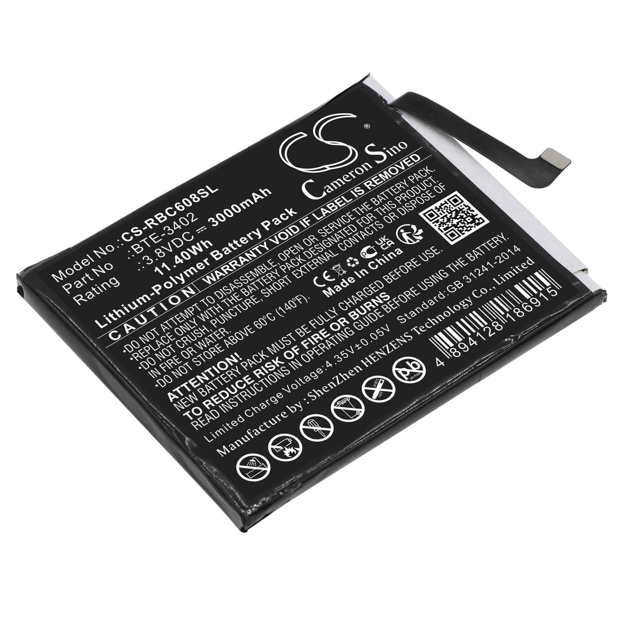 3.8V, Li-Polymer, 3000mAh, SmartPhone battery fits Orbic, Bte-3402, Joy, Orb608lbvzpp, 11.4Wh Mobile, SmartPhone Cameron Sino Technology Limited (Smartphone)