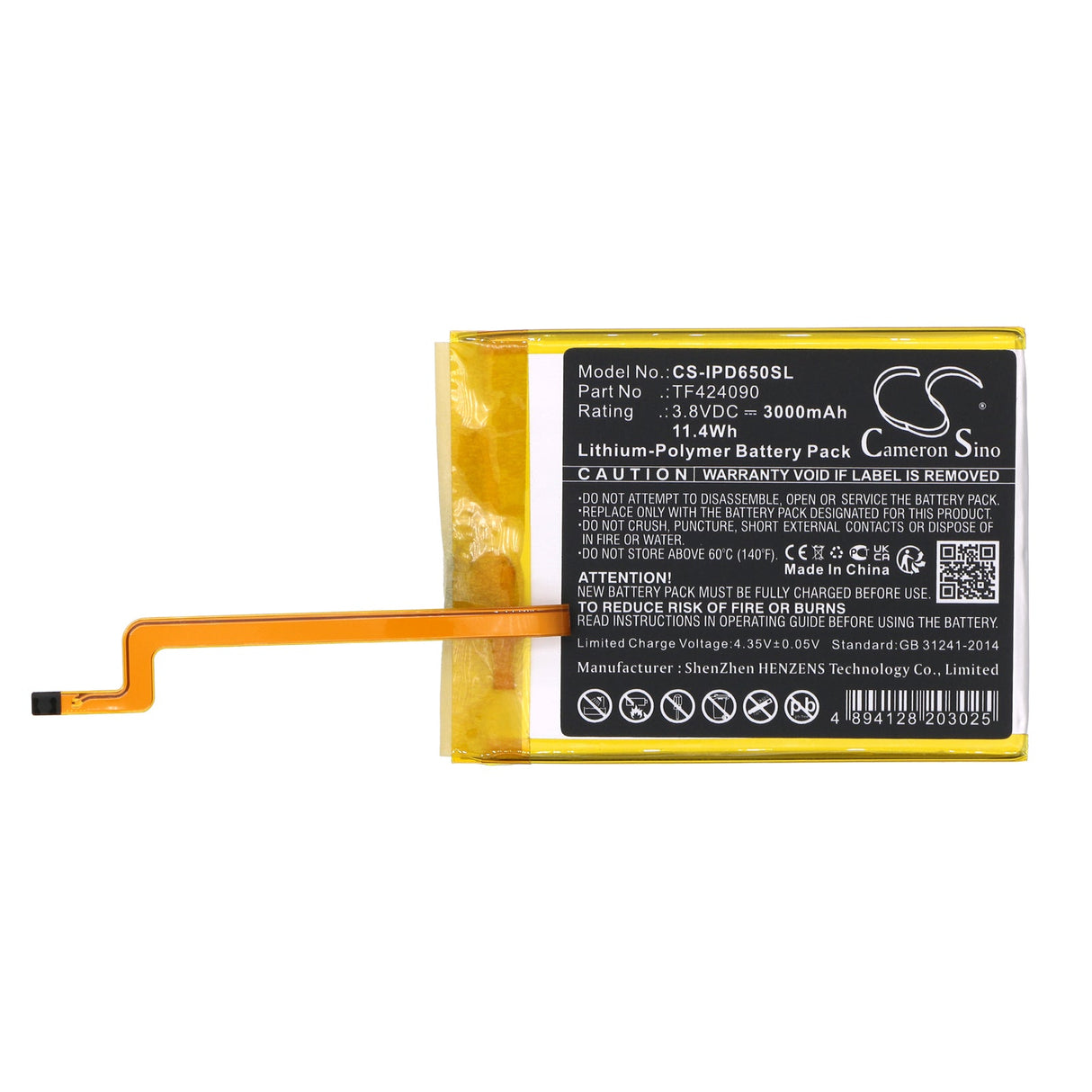 3.8V, Li-Polymer, 3000mAh, Media Player battery fits Apple, Tf424090, Ipod Video 5th 5.5 Gen 60gb, Ipod Video 5th 5.5 Gen 80gb If, 11.4Wh Media Player Cameron Sino Technology Limited