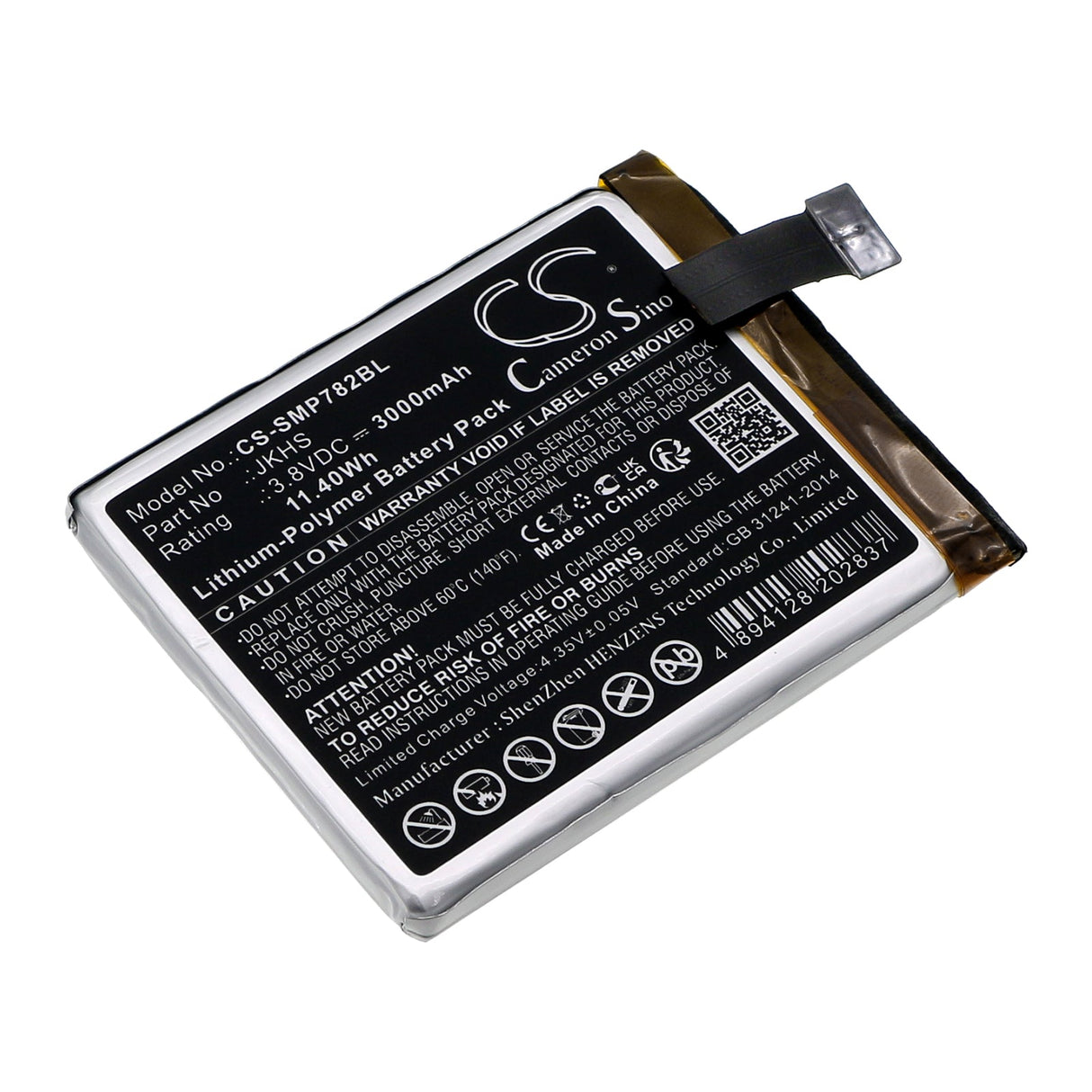 3,8V, Li-Polymer, 3000mAh, batterie de terminal de paiement compatible avec Sunmi, Jkhs, M2, T7820, 11,40Wh Terminal de paiement Cameron Sino Technology Limited