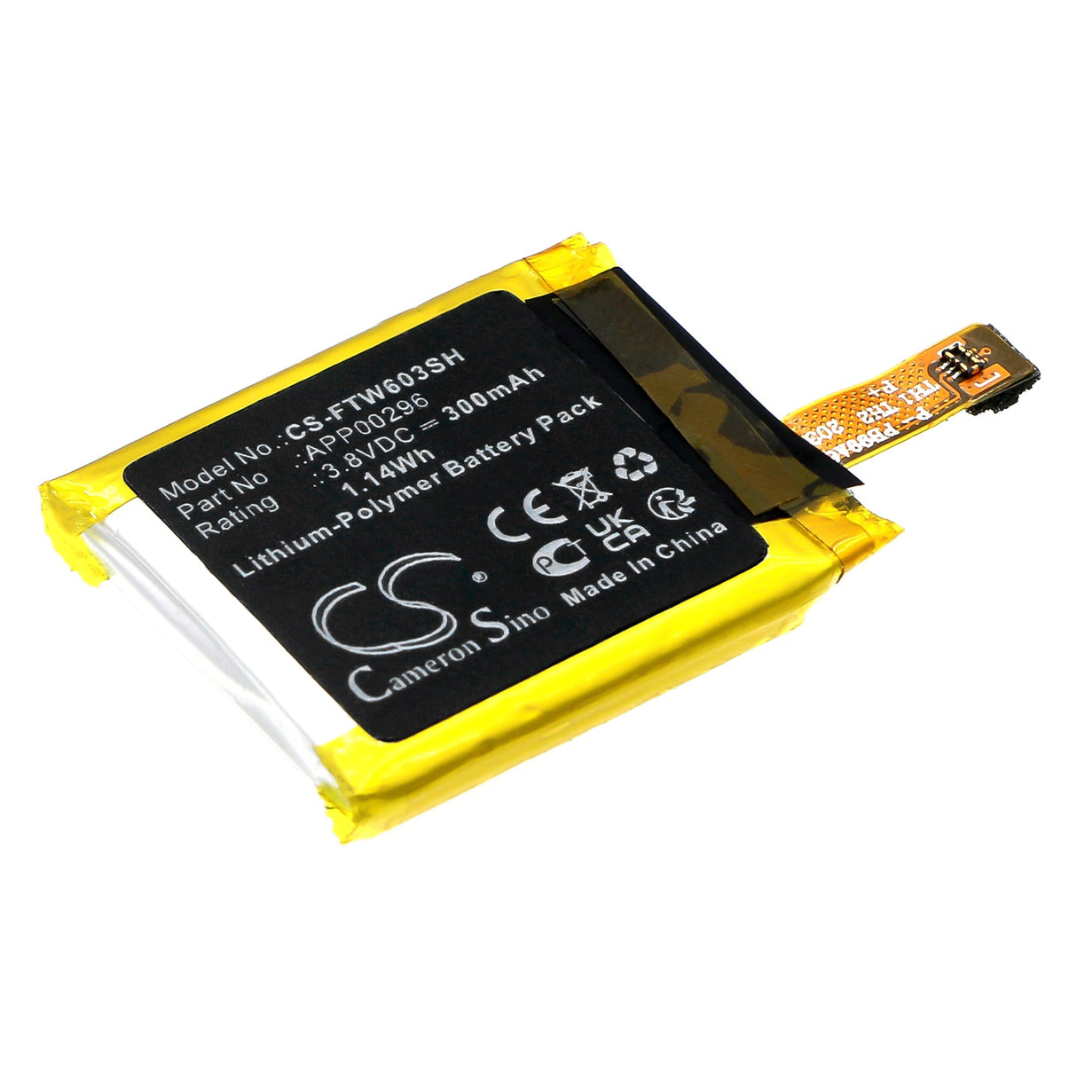 3,8v, Li-polymère, 300mah, Batterie de montre intelligente compatible avec Fossil Julianna Hr Ftw6035, 1,14wh Montre intelligente Cameron Sino Technology Limited
