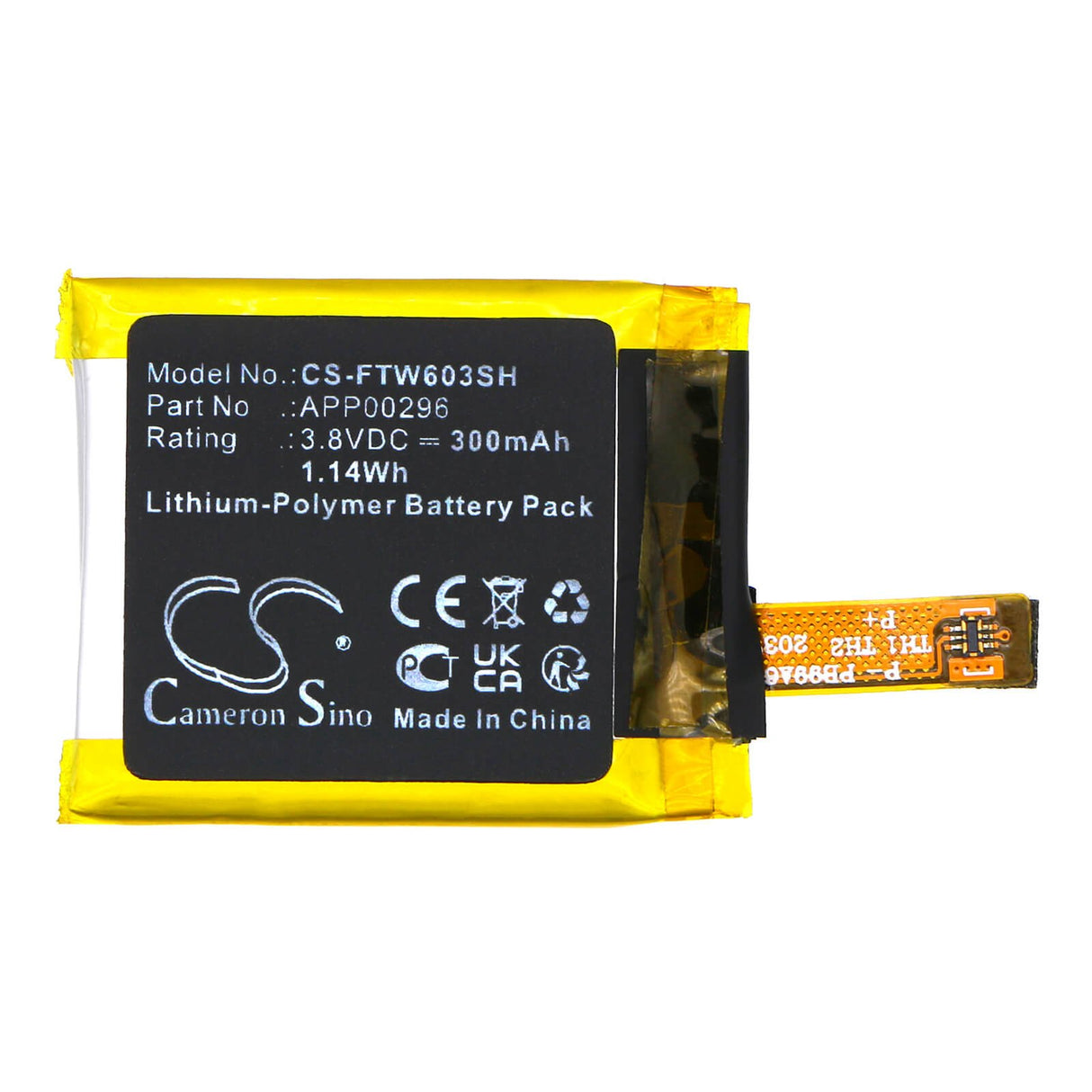 3,8v, Li-polymère, 300mah, Batterie de montre intelligente compatible avec Fossil Julianna Hr Ftw6035, 1,14wh Montre intelligente Cameron Sino Technology Limited