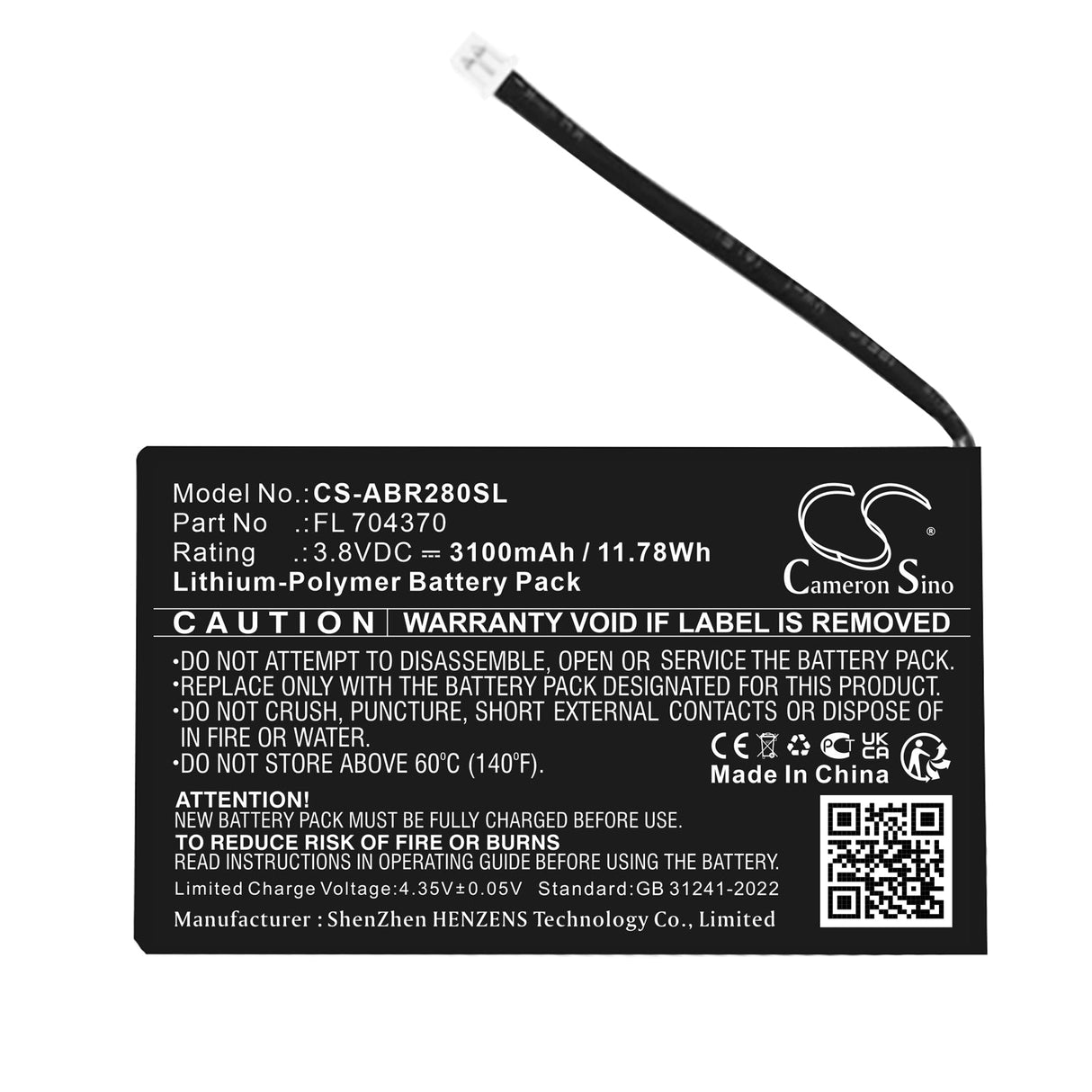 3.8V, Li-Polymer, 3100mAh, batterie de console de jeu adaptée à Anbernic, Pocket Rg28xx, 11.78Wh Console de jeu Cameron Sino Technology Limited