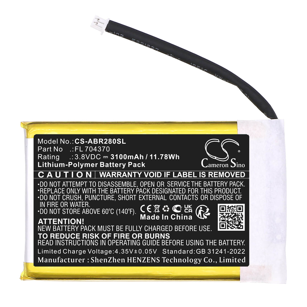 3.8V, Li-Polymer, 3100mAh, batterie de console de jeu adaptée à Anbernic, Pocket Rg28xx, 11.78Wh Console de jeu Cameron Sino Technology Limited
